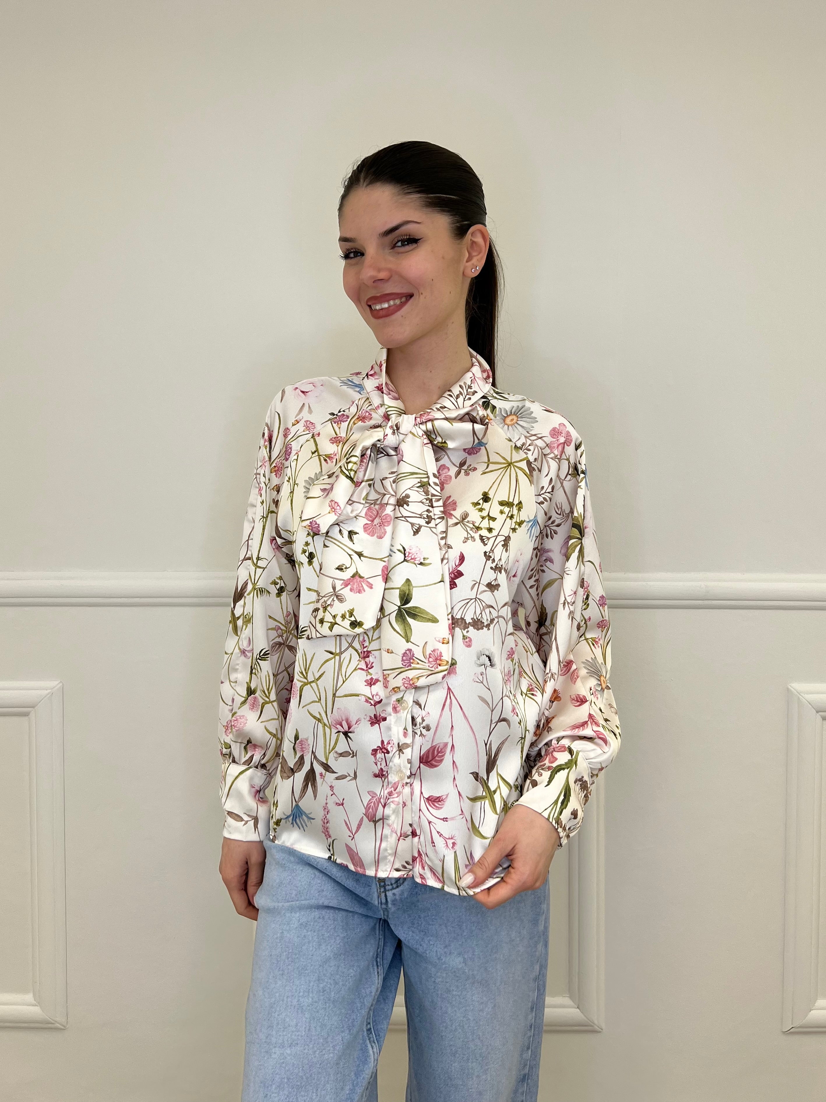Camicia Floreale Con Fiocco 2598 Rosa