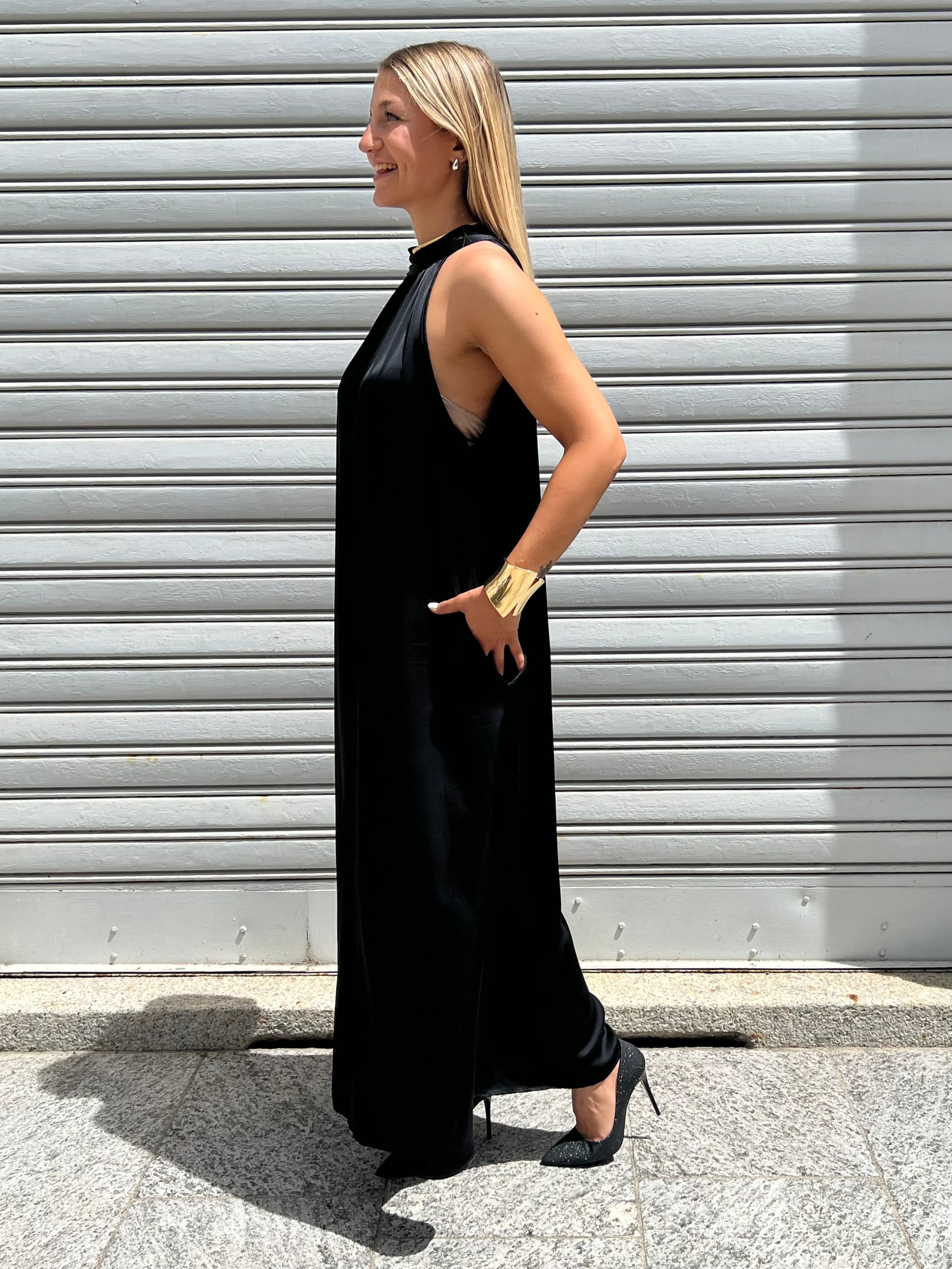 Abito Halter In Raso 9382 Nero
