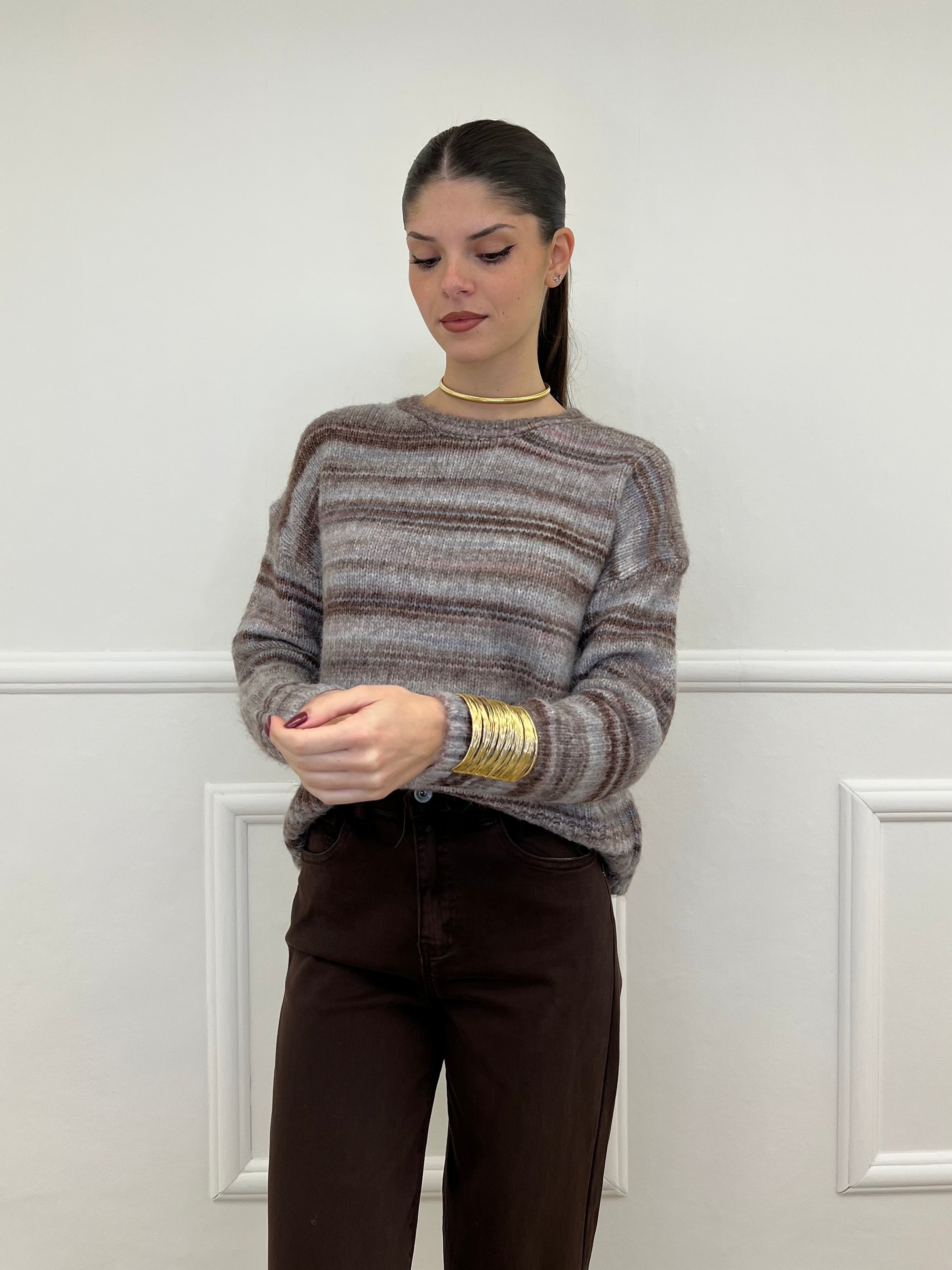 Maglia Girocollo Multicolor 25205 Marrone