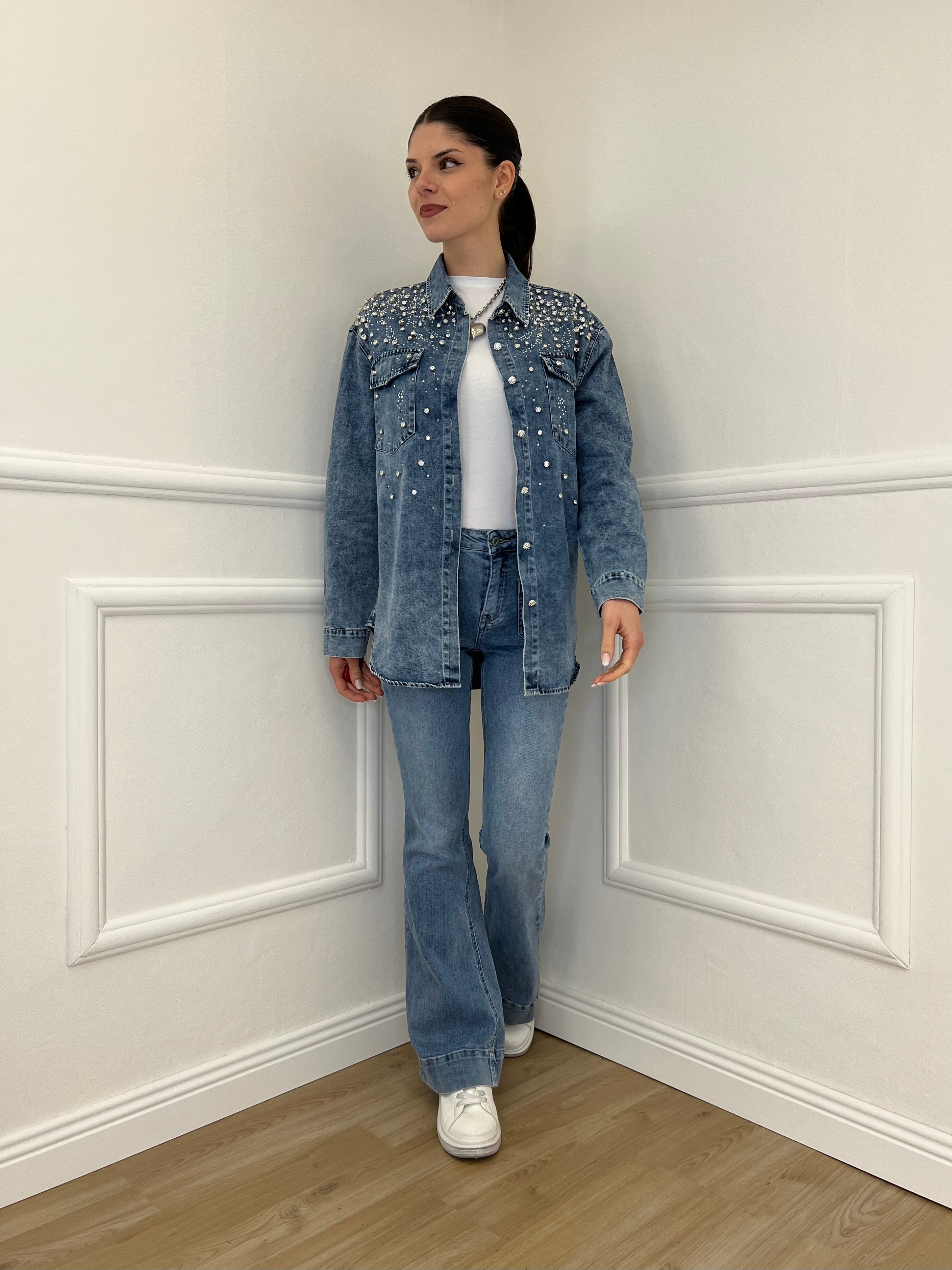 Camicia Denim Delavé Strass 18601