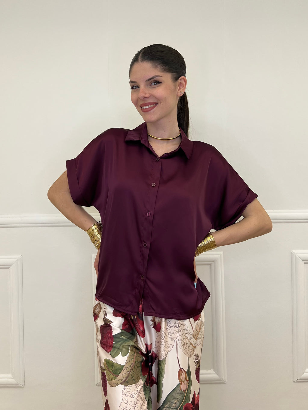 Completo Satin Pantalone Fantasia 17397 Burgundy