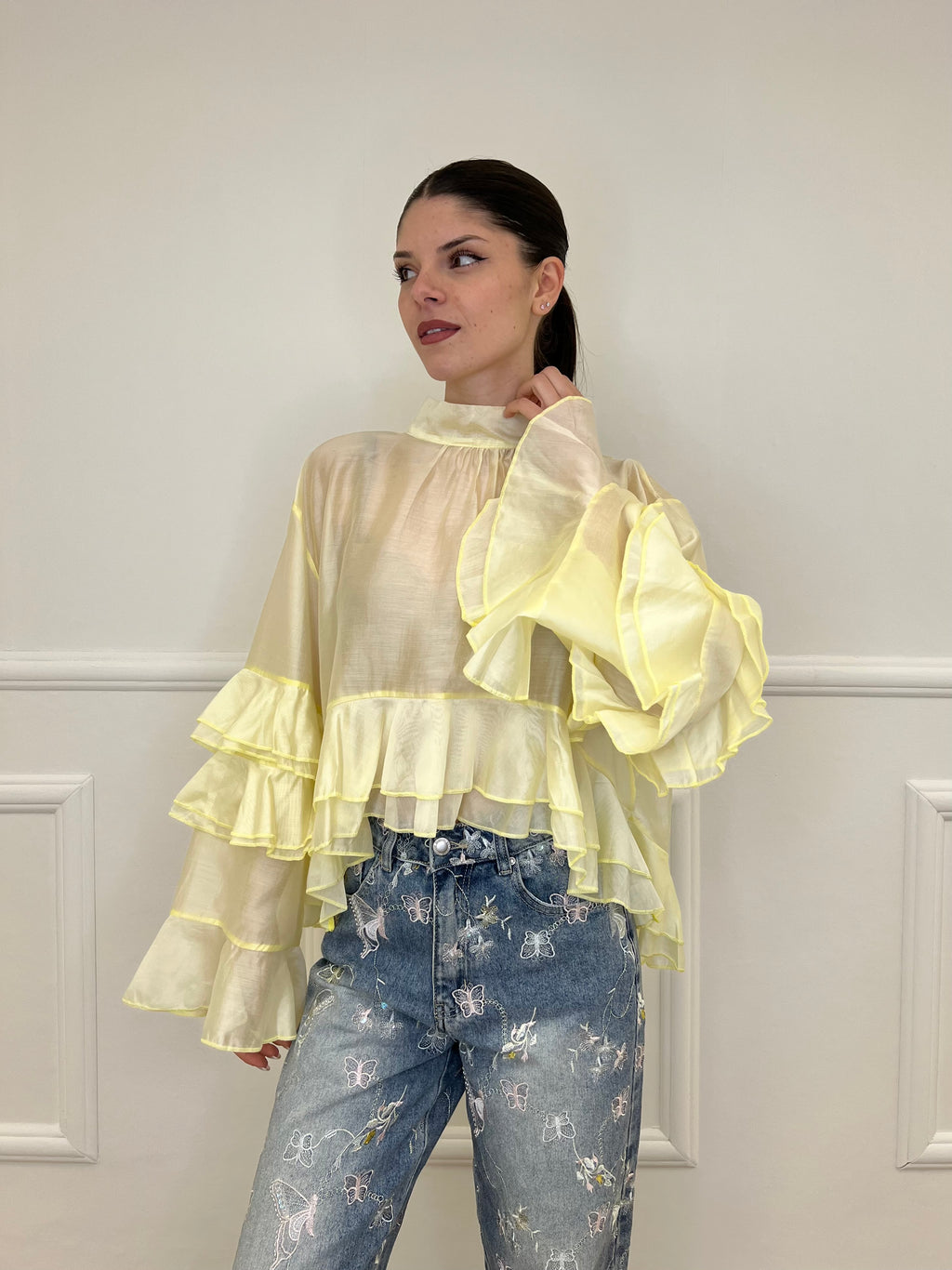 Blusa in Tencel a Balze 6108 Giallo