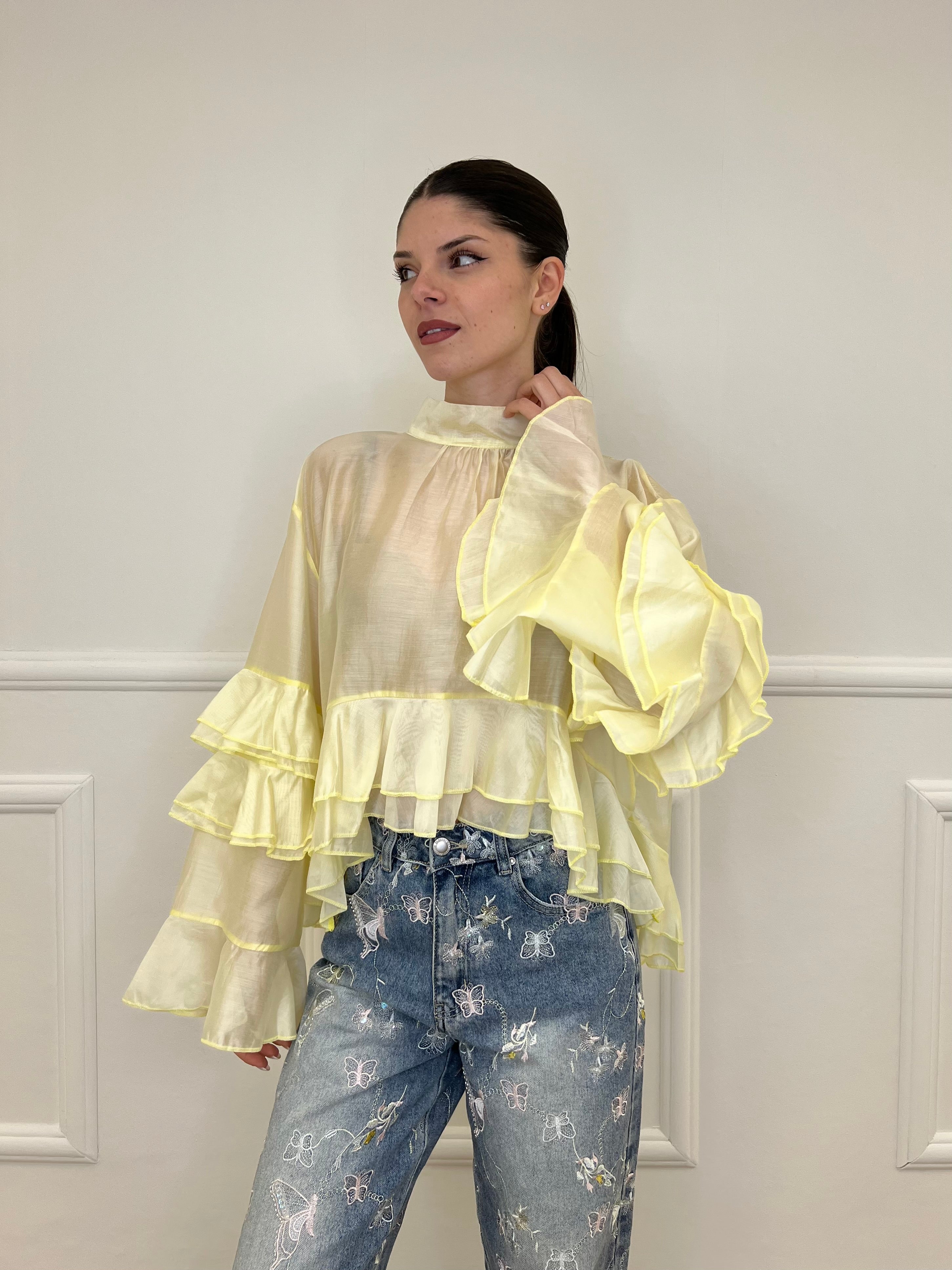 Blusa in Tencel a Balze 6108 Giallo