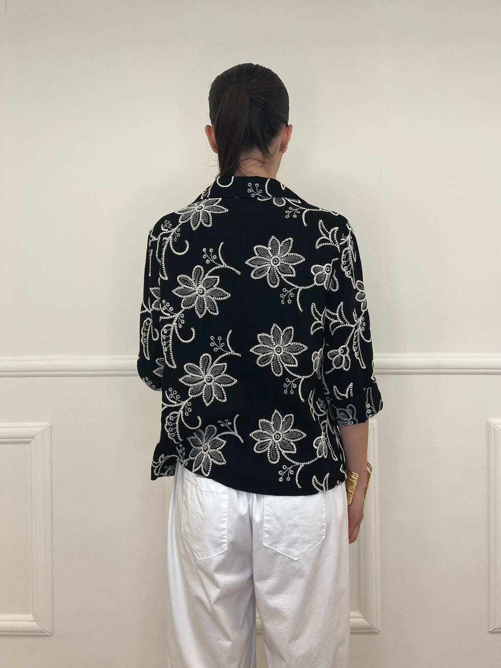 Blazer Ricamato in Lino e Viscosa 11353 Nero
