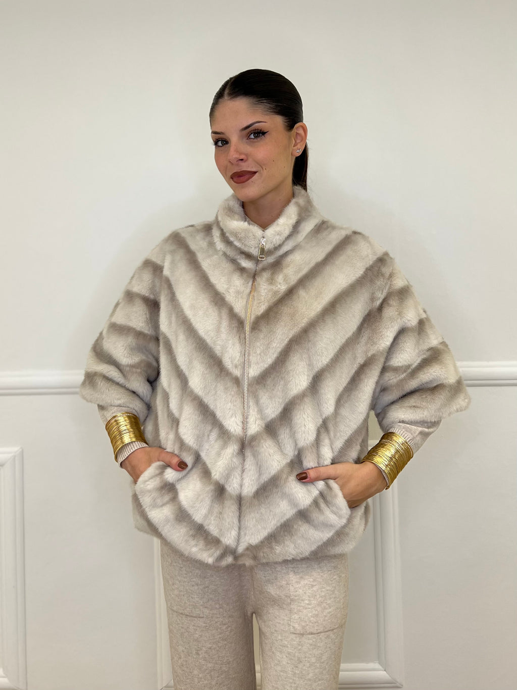 Pelliccia Chevron C037 Ecru