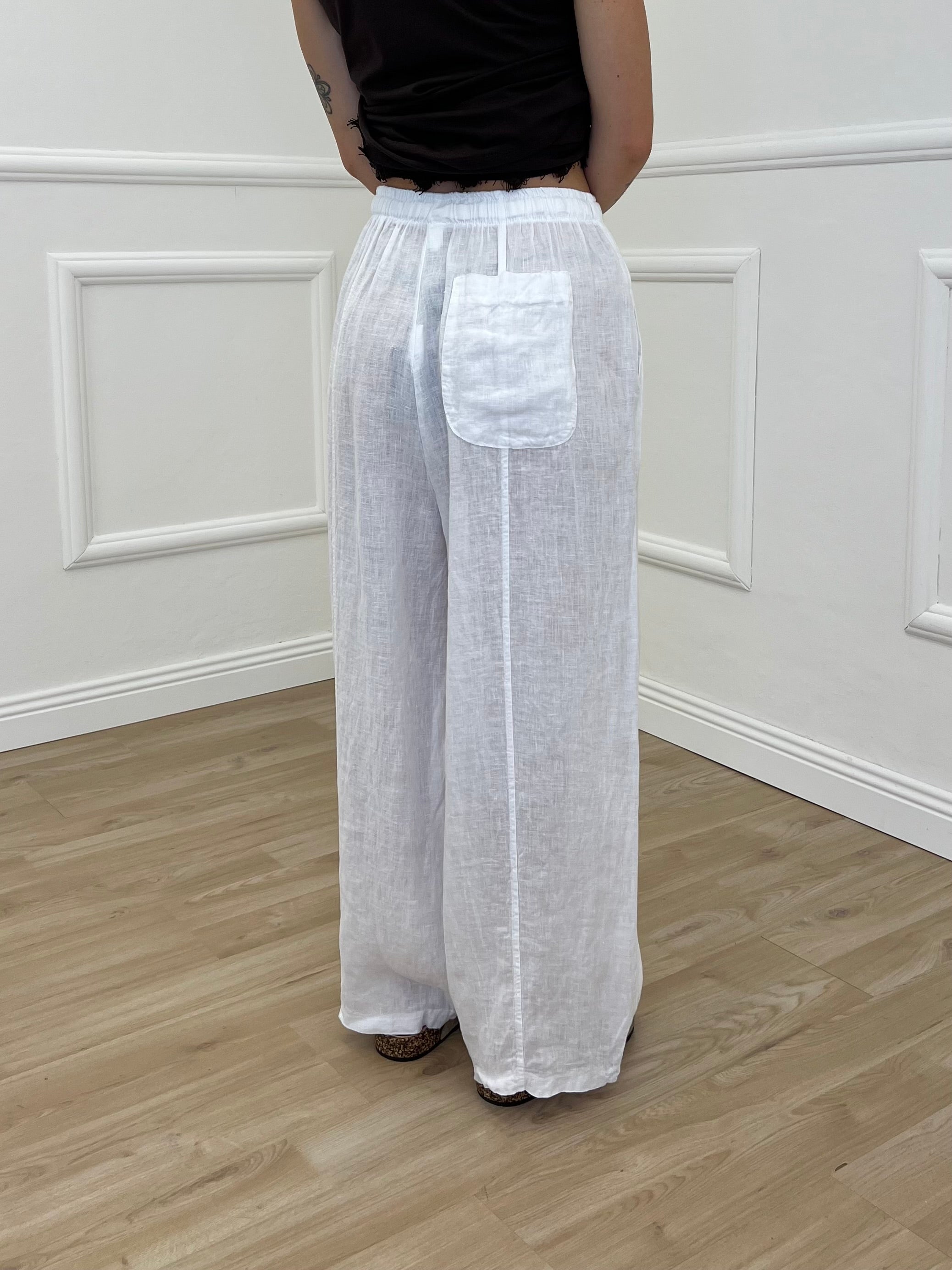 Pantalone Balloon 100% Lino 825699 Bianco