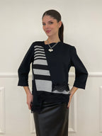Maglia Asimmetrica Pizzo Bicolor 0225 Nero