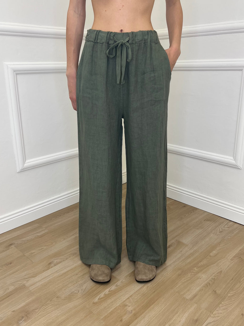 Pantalone Lino Coulisse 23216 Verde