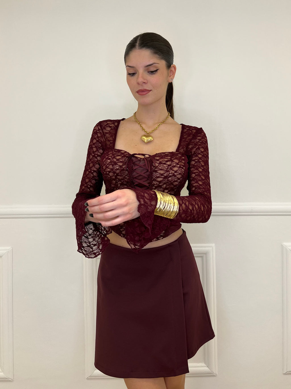 Top Bustier in Pizzo 7358 Burgundy