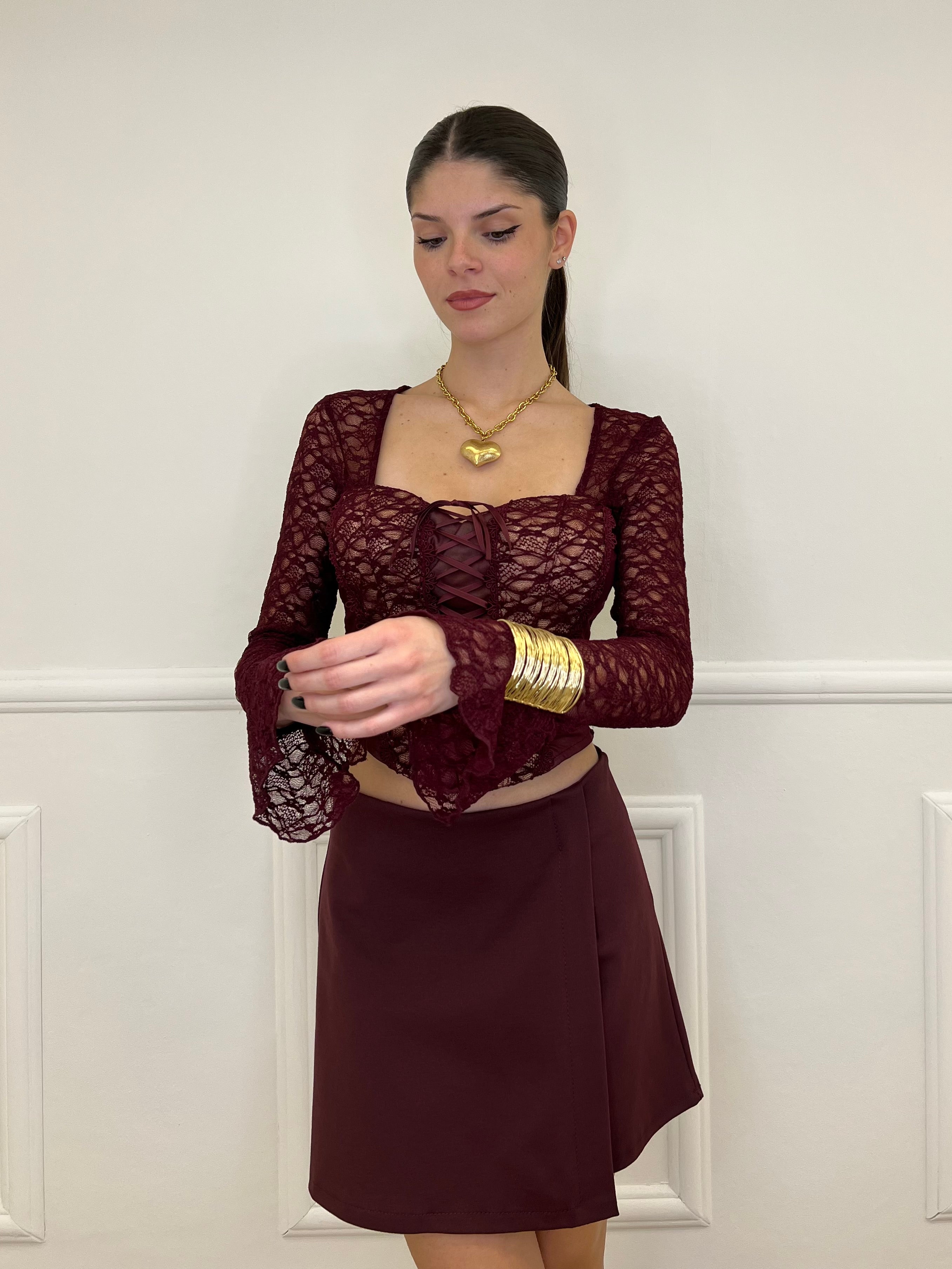 Top Bustier in Pizzo 7358 Burgundy