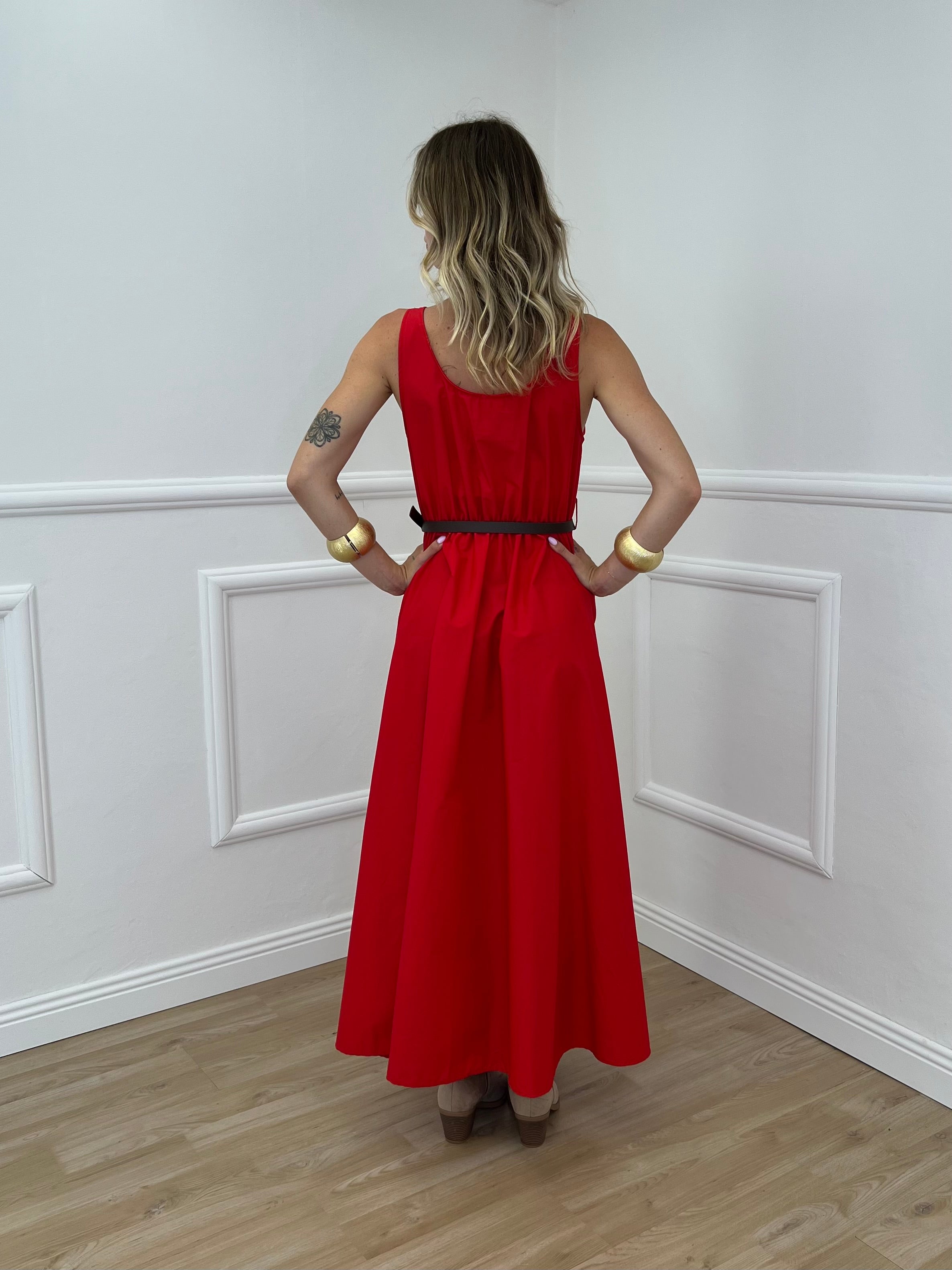 Abito Popeline Scollo Quadrato 2886 Rosso