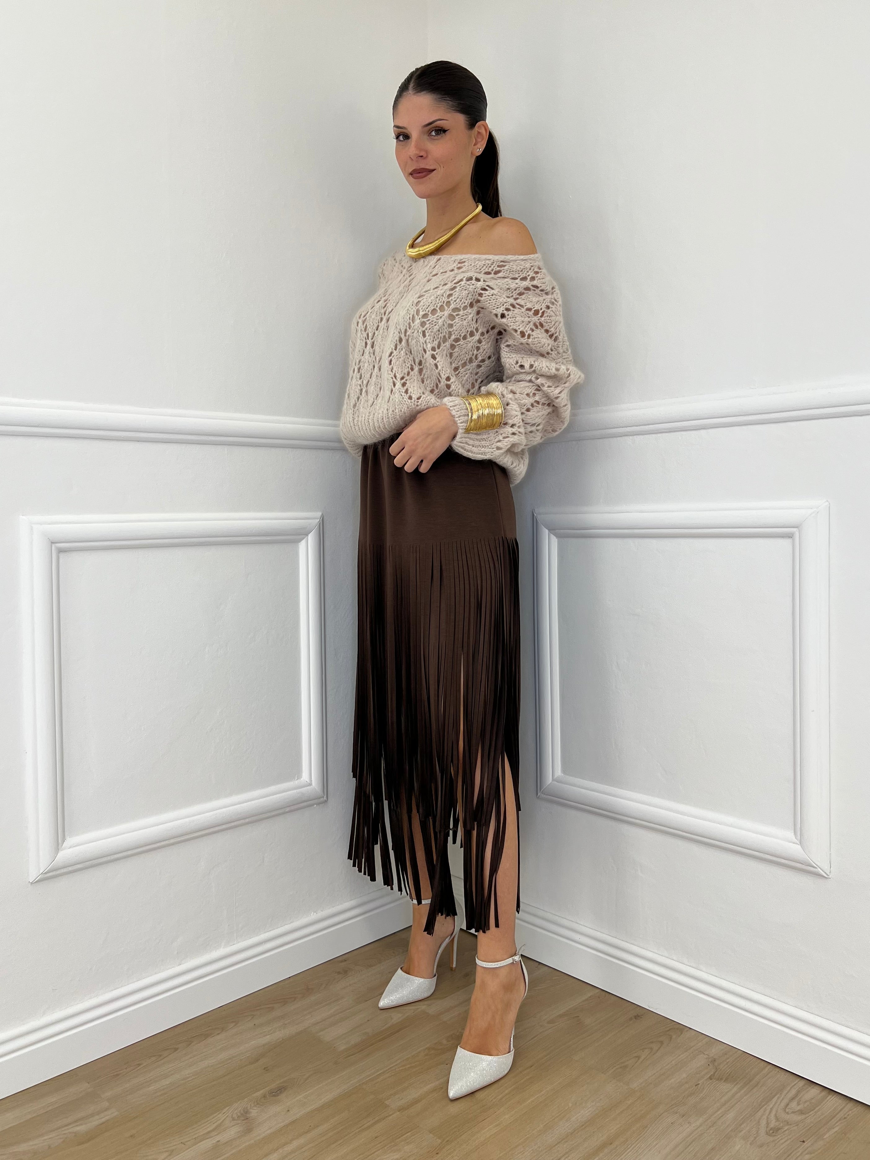 Gonna Viscosa Frange 5307 Moro