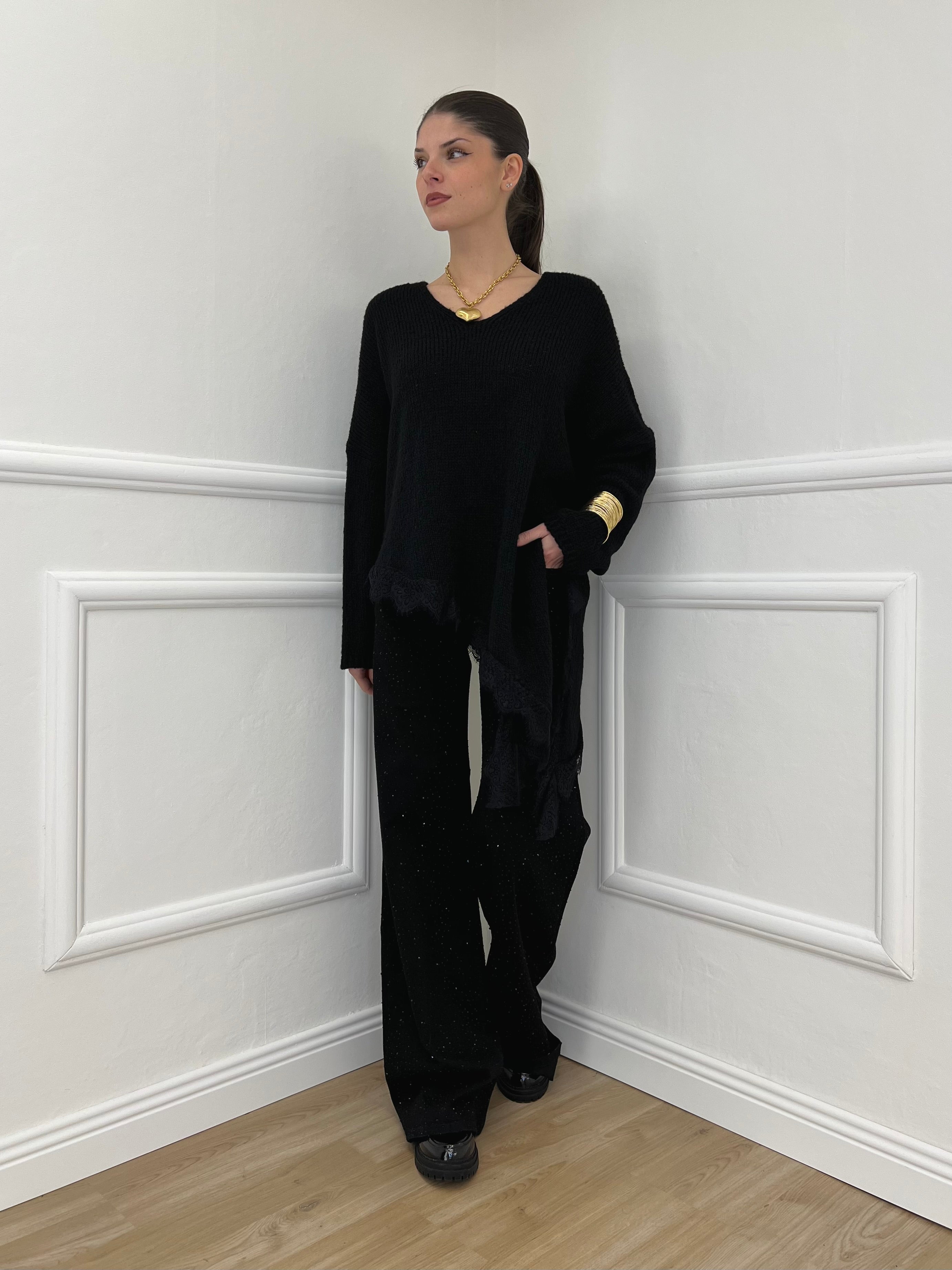 Maglia Asimmetrica Pizzo 25743 Nero