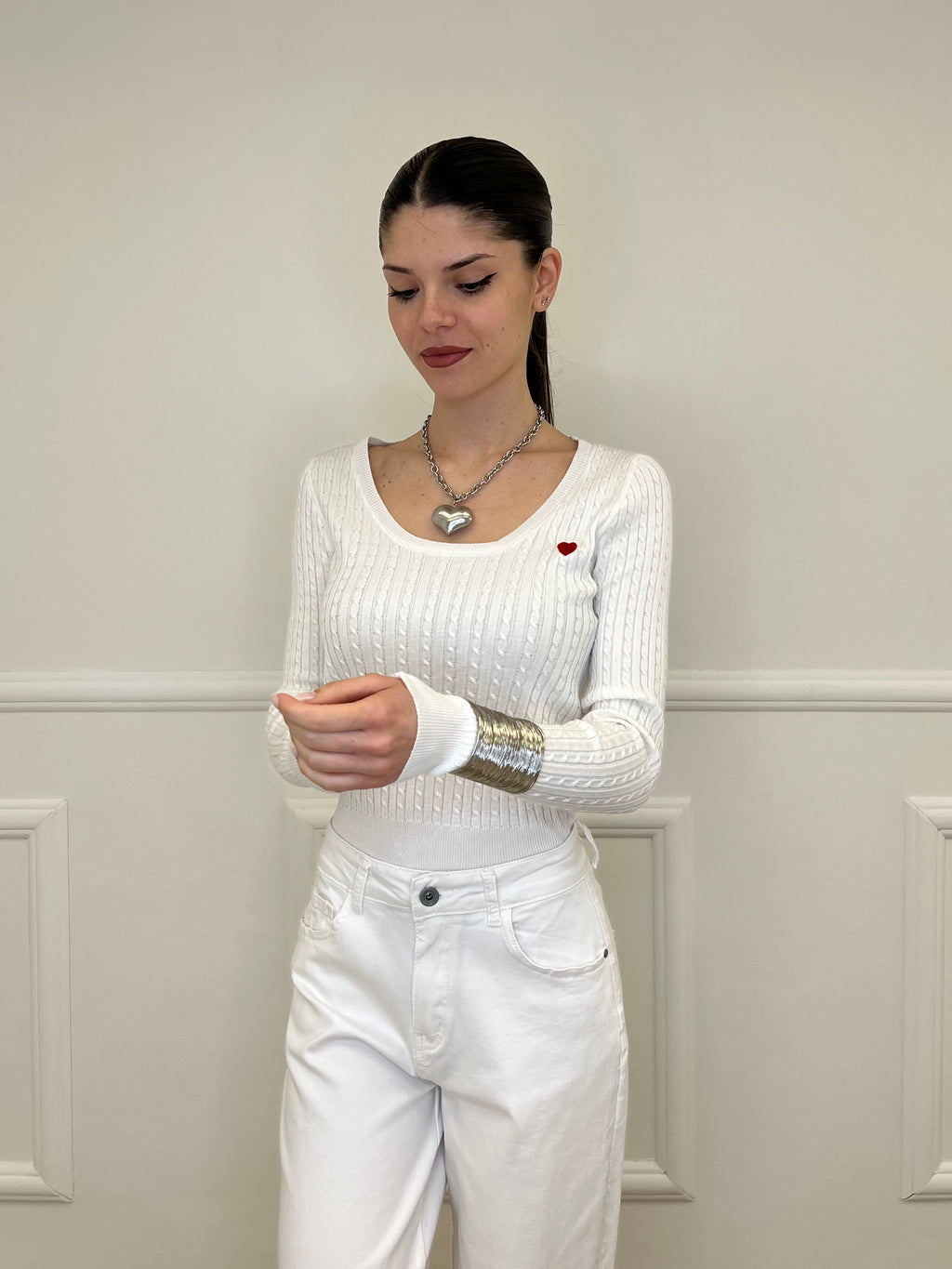 Maglia Trecce Cuore 1697 Bianco