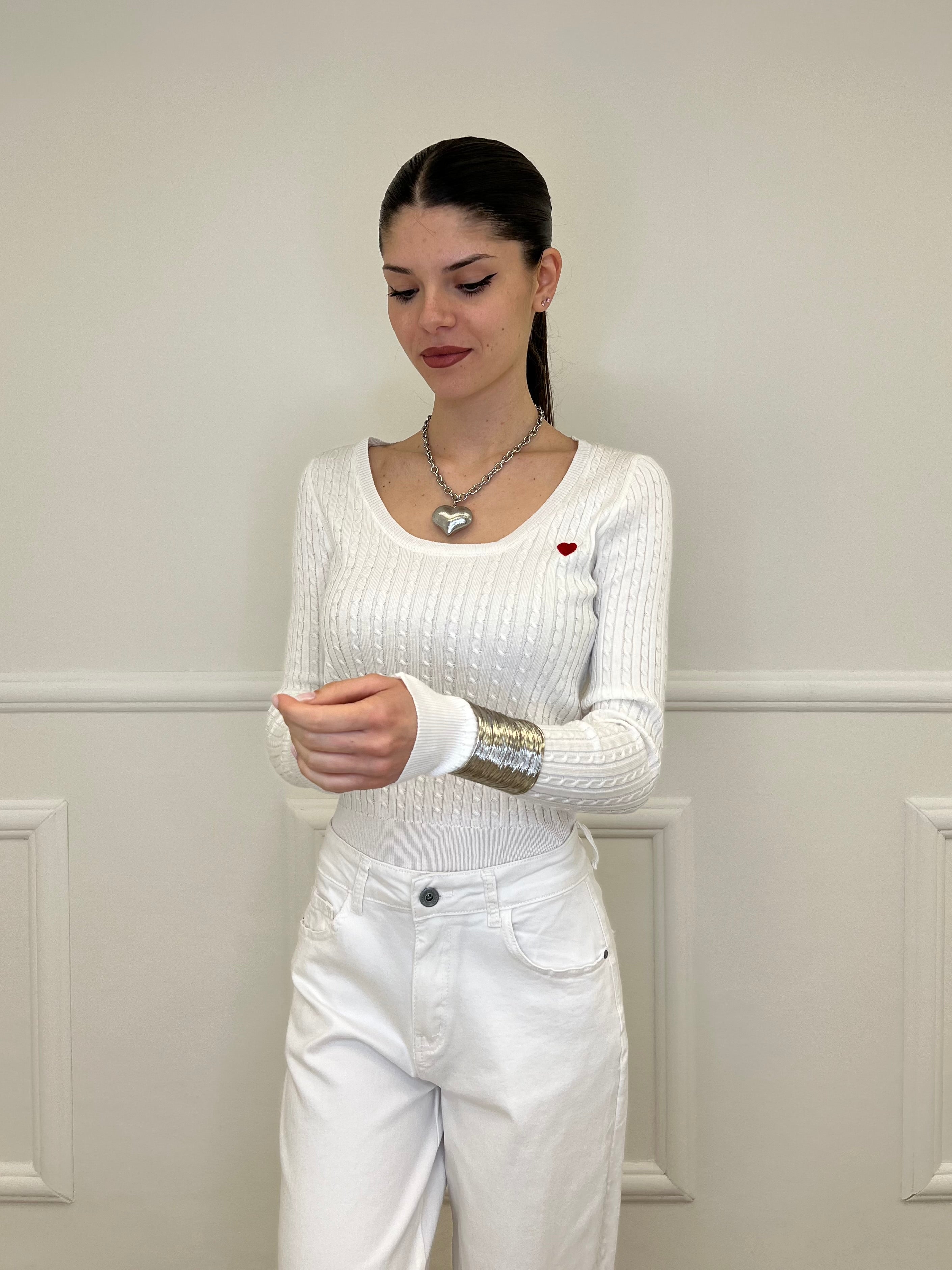 Maglia Trecce Cuore 1697 Bianco