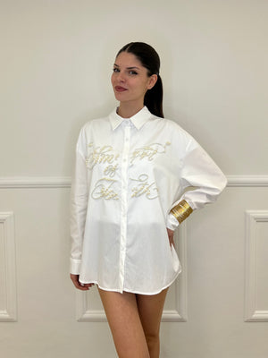 Maxi Camicia con Perle K880 Bianco