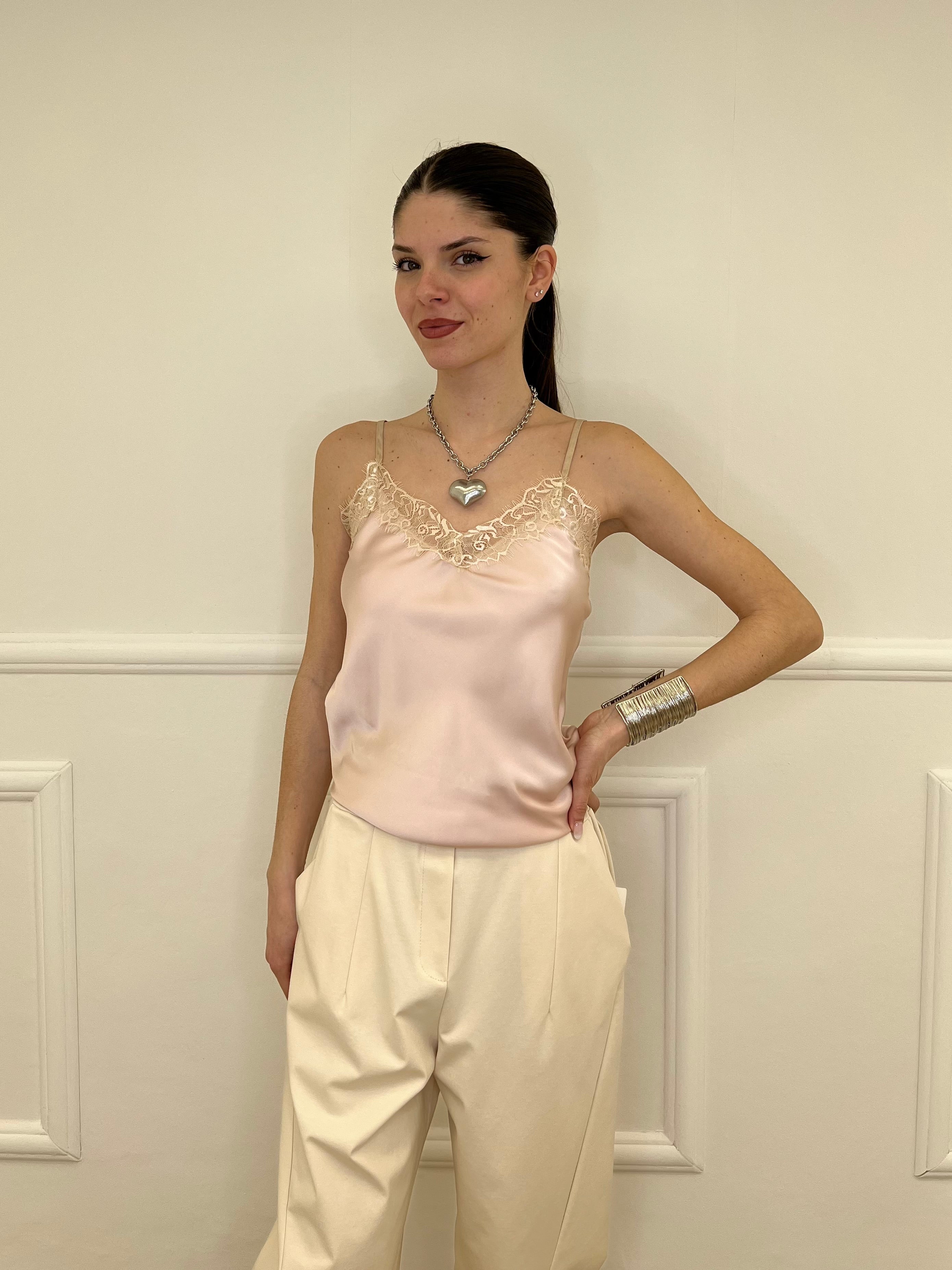 Top In Satin Con Pizzo 18673 Rosa