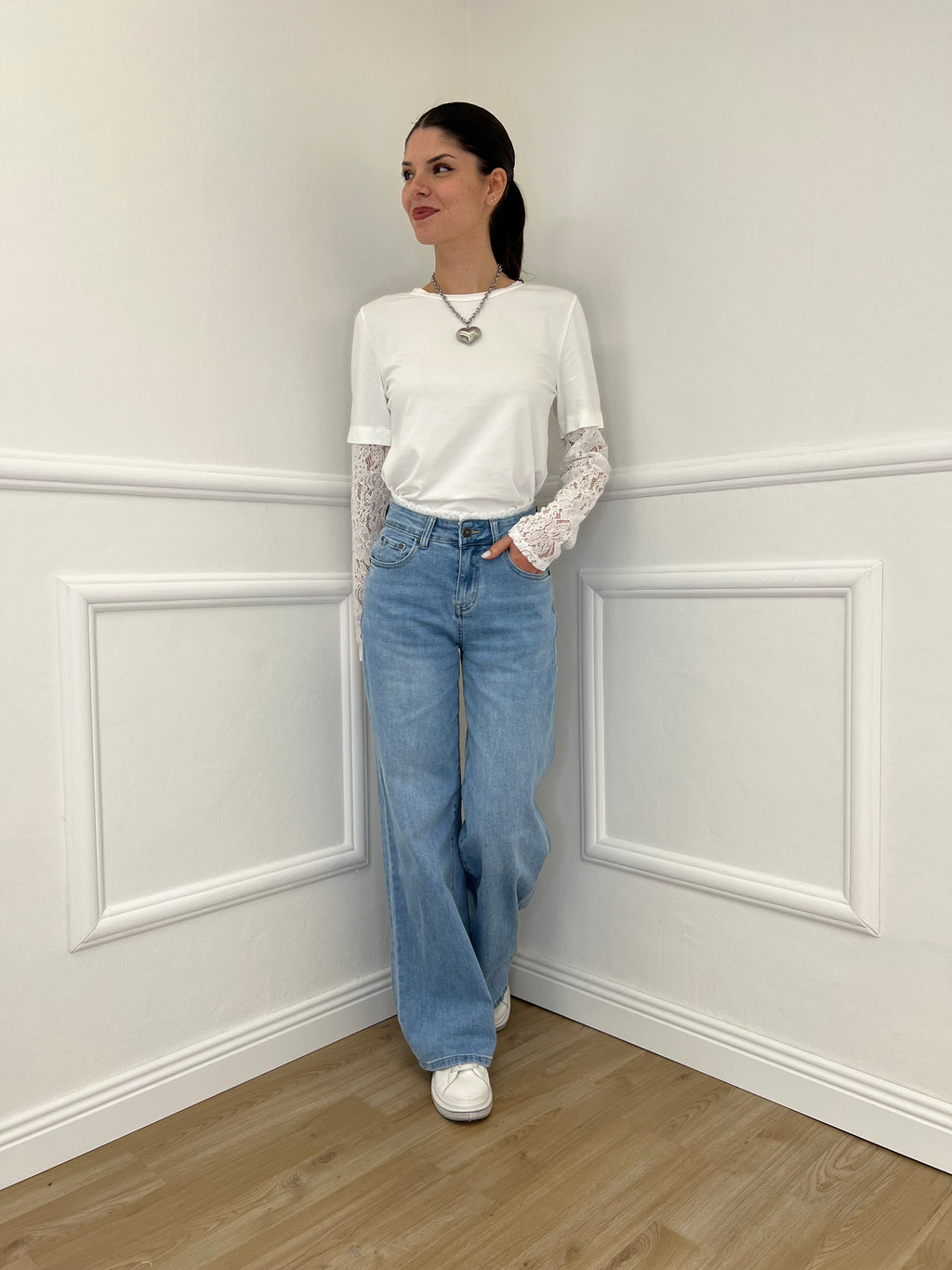 Jeans Vita Con Pizzo TK85 Azzurro