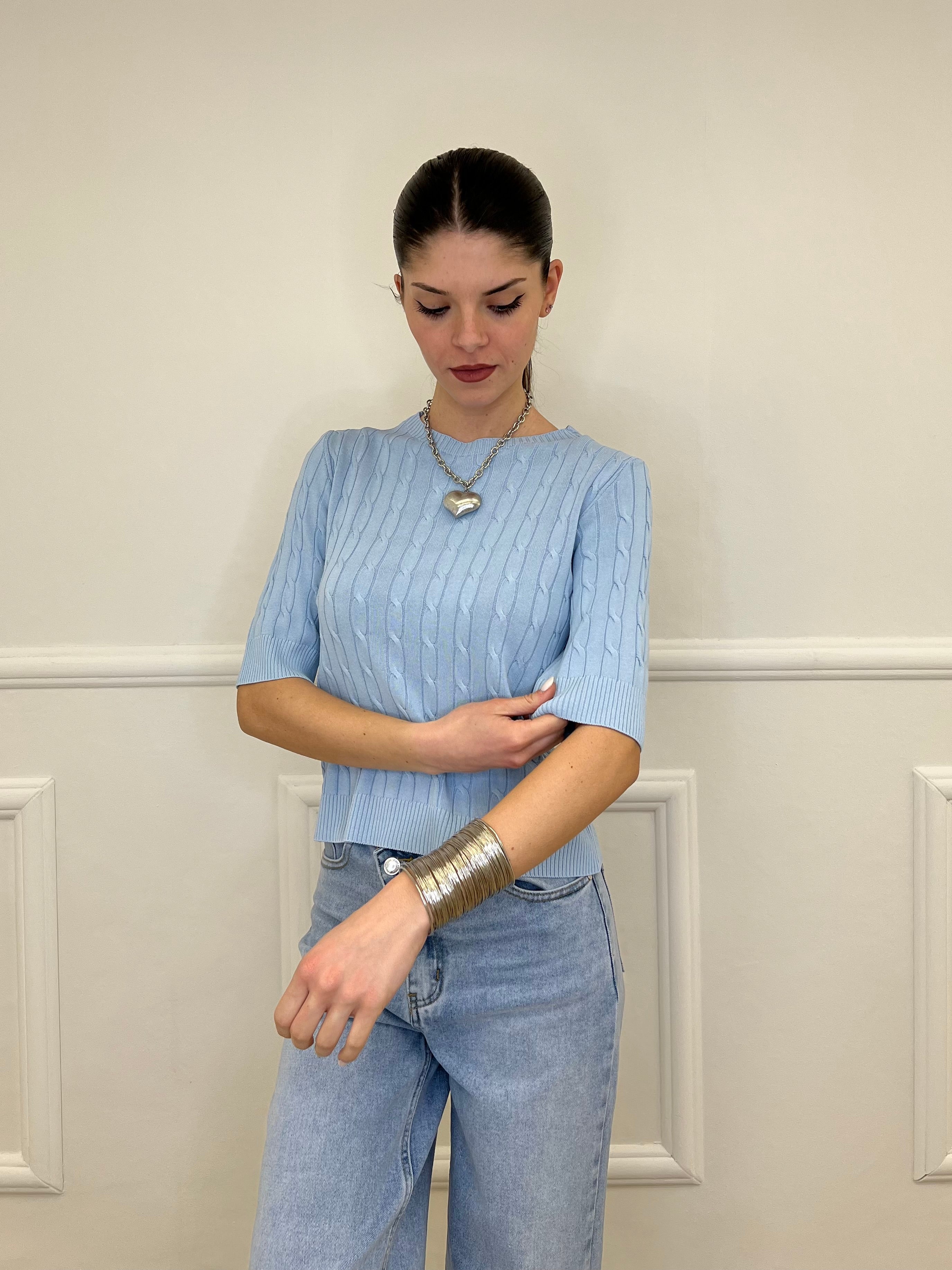 Maglia Trecce Barchetta 6524 Azzurro