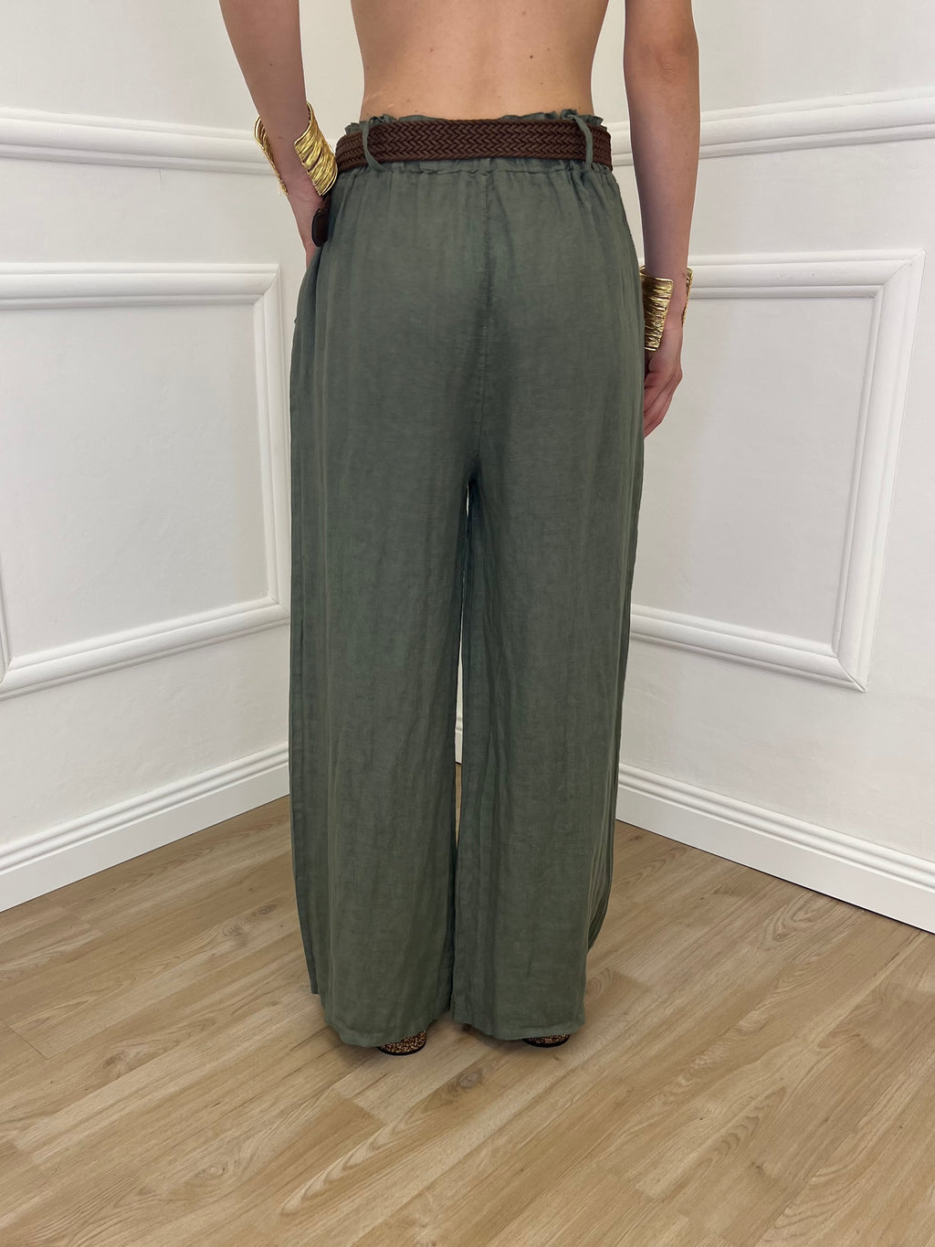 Pantalone Lino Cintura 22525 Verde