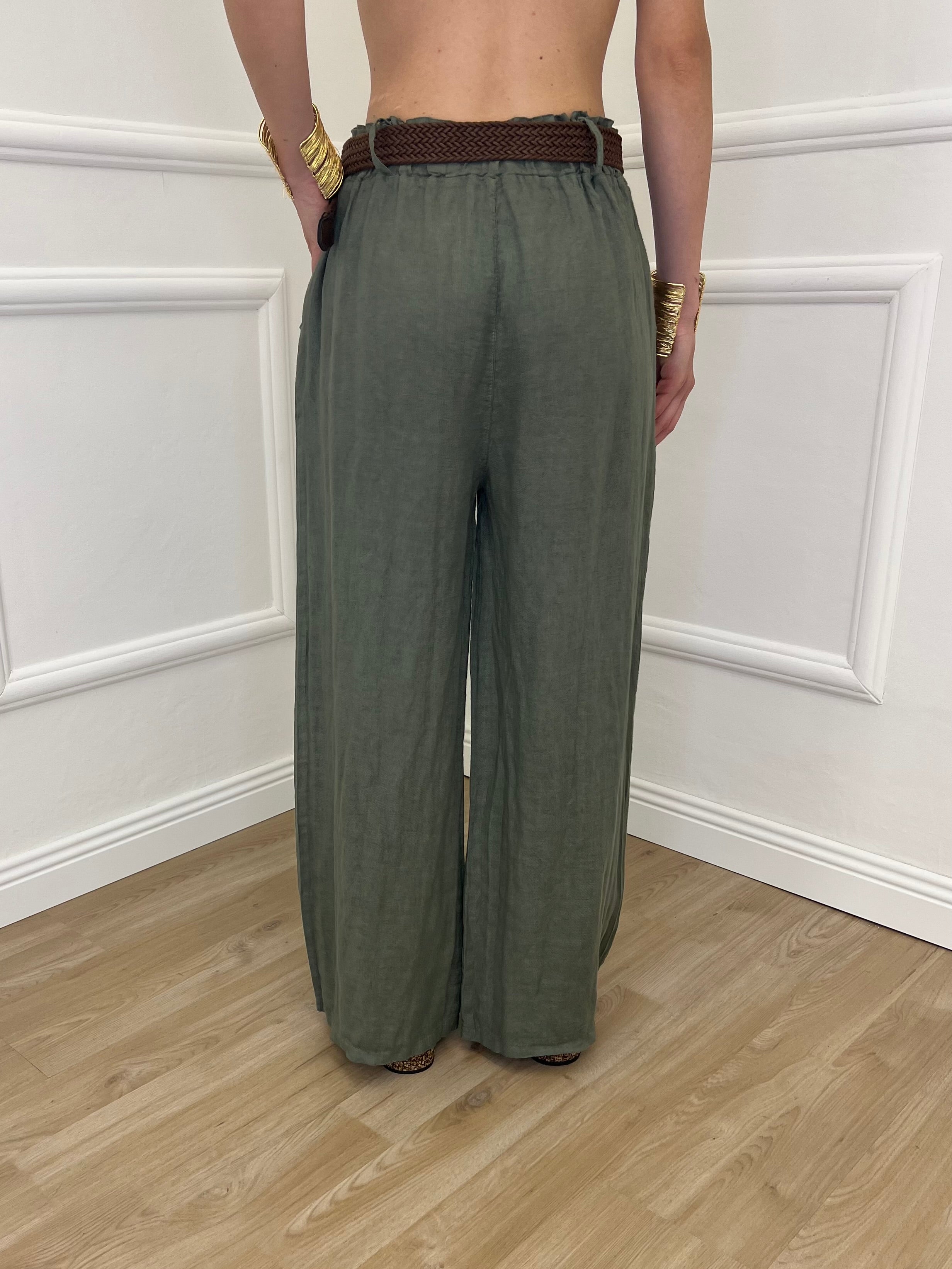Pantalone Lino Cintura 22525 Verde