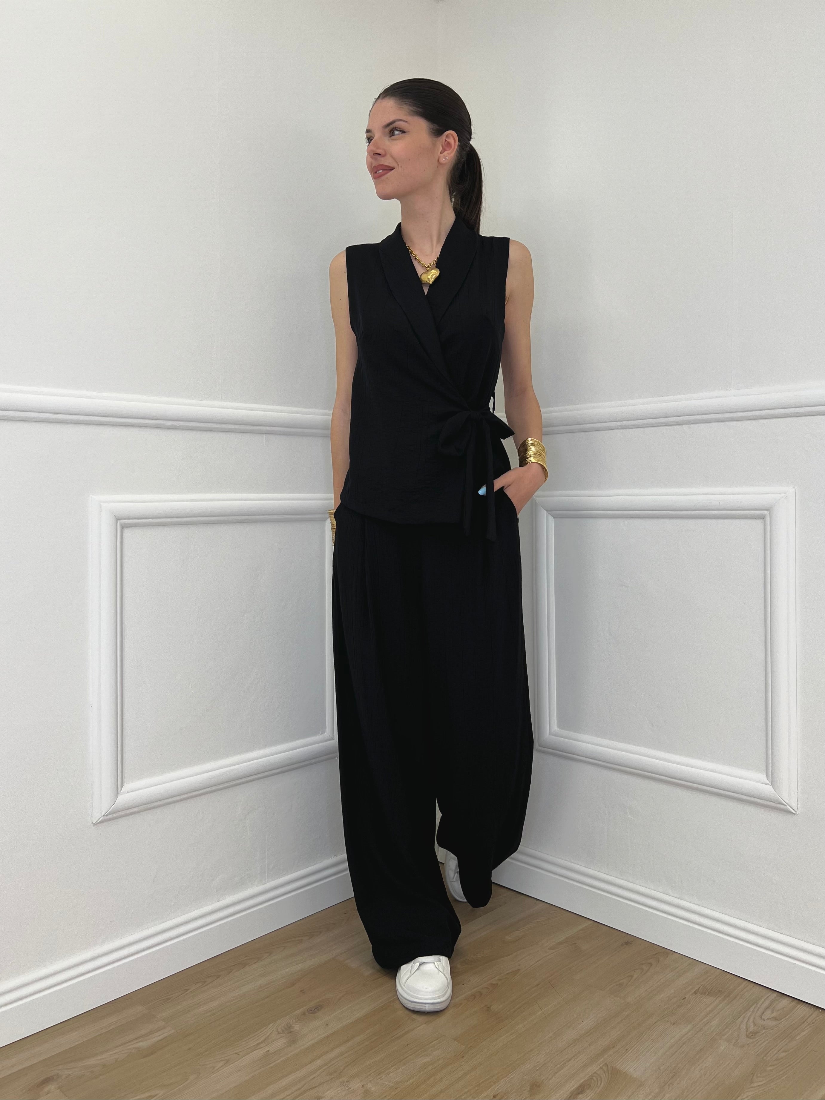 Completo Gilet Fiocco Crêpe 2852 Nero