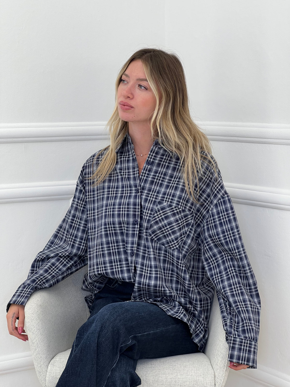 Camicia Over Check 17298 Blu