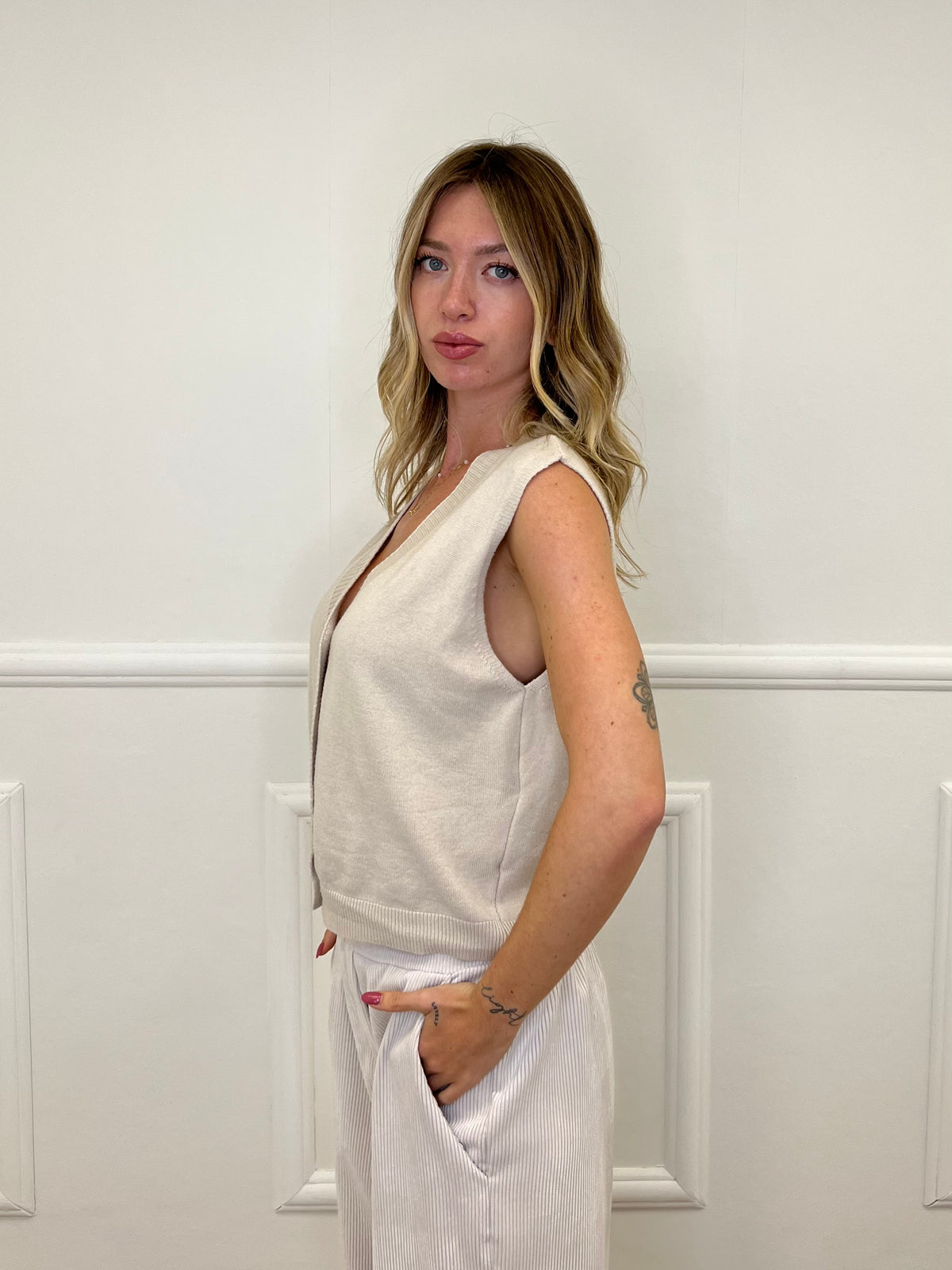 Gilet Over in Maglia 9263 Ecru