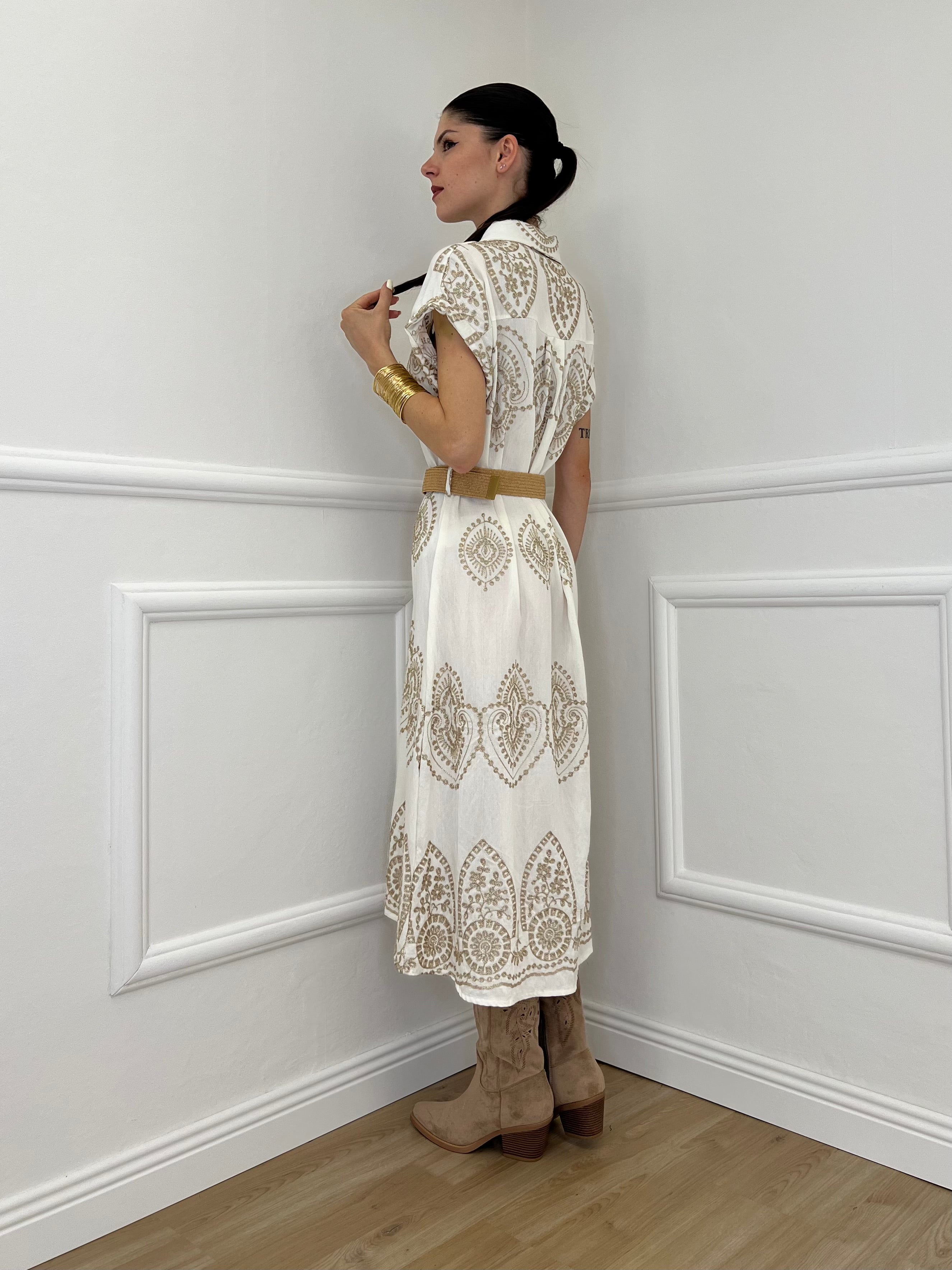 Abito Aletta Ricami Lurex 18148 Panna