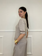 Maglia Trecce Profili a Contrasto 9467 Taupe e Moro