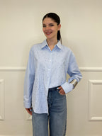Camicia Righe Strass 2514 Azzurro