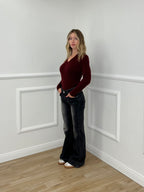 Maglia Trecce Scollo a V 1237 Bordeaux