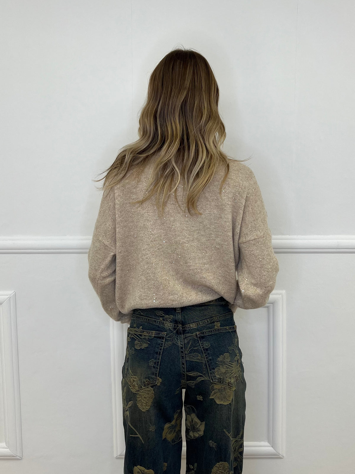 Maglia Over Paillettes 5582 Ecru