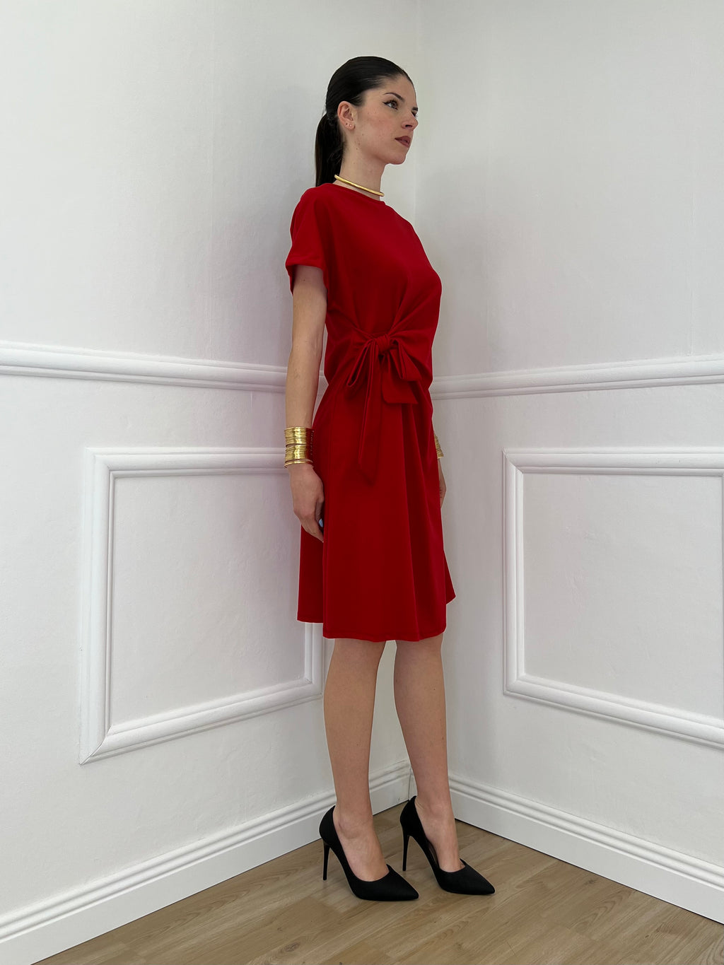 Vestito Con Drappeggio e Fiocco 4782 Rosso