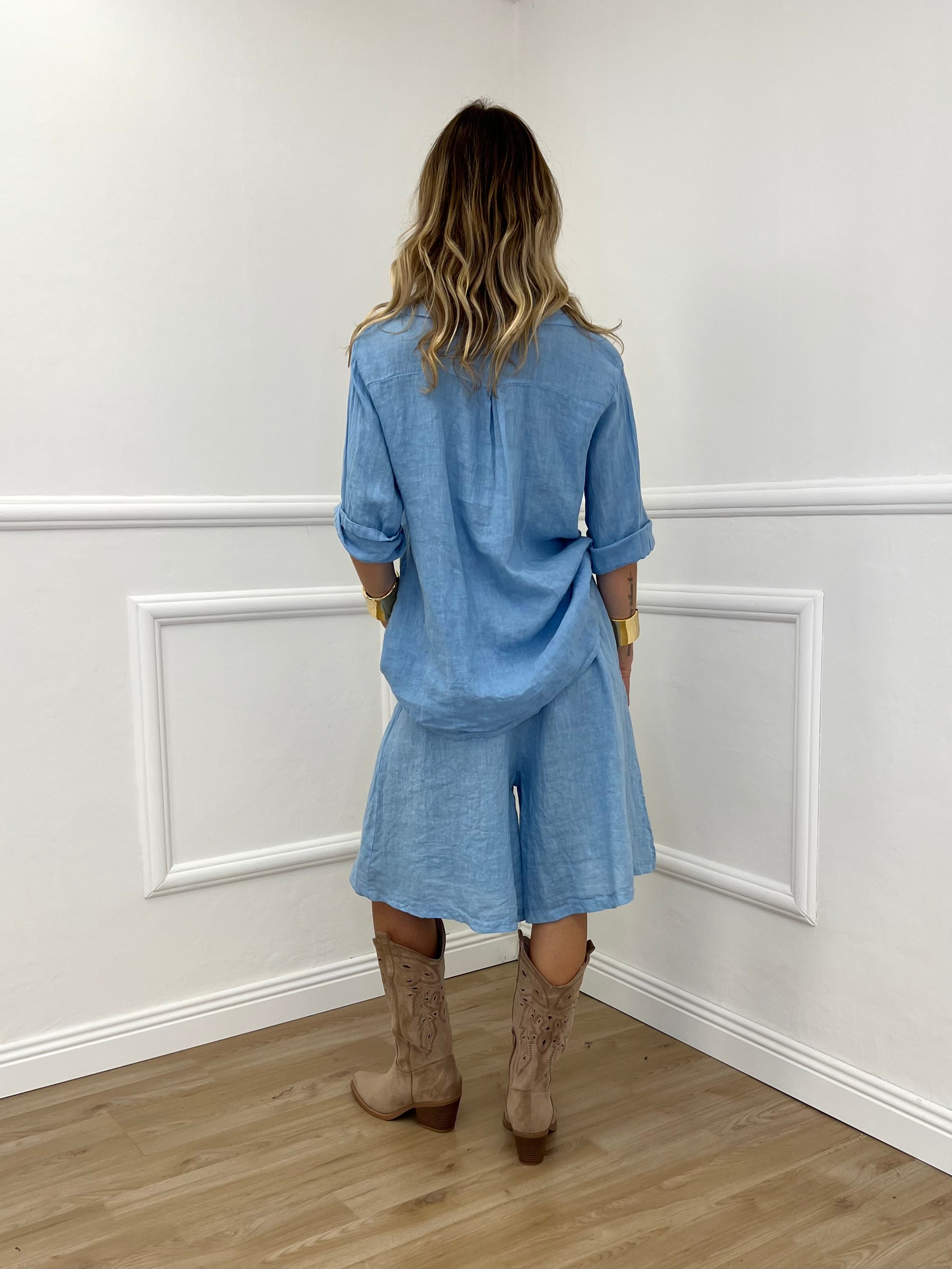 Bermuda 100% Lino 595 Azzurro