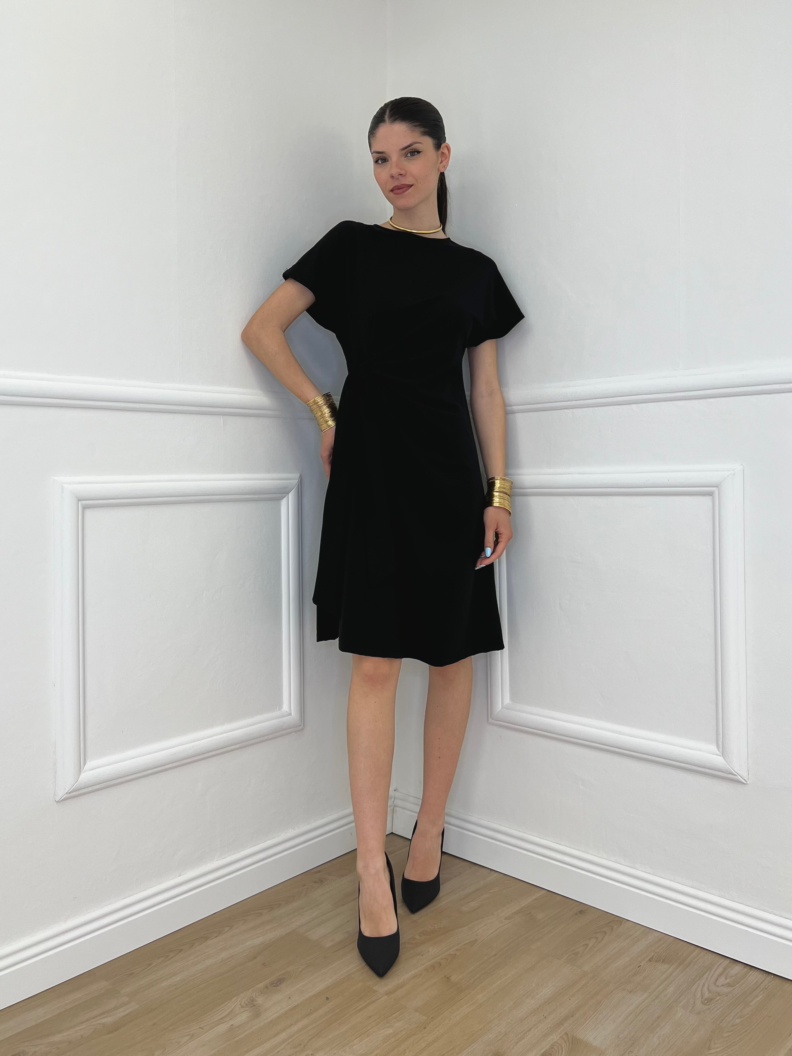 Vestito Con Drappeggio e Fiocco 4782 Nero