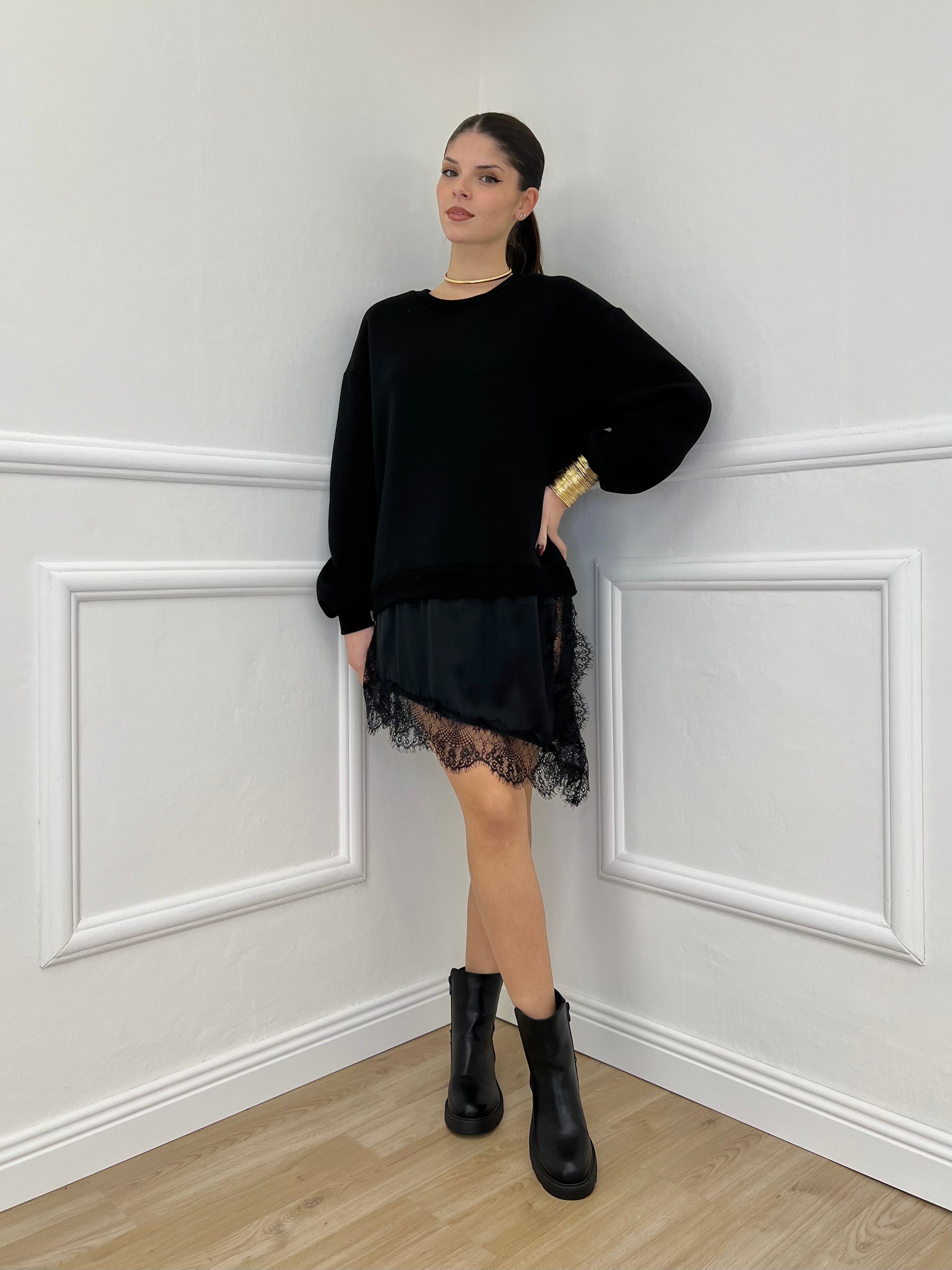 Felpa con Pizzo Lumina LD3849 Nero