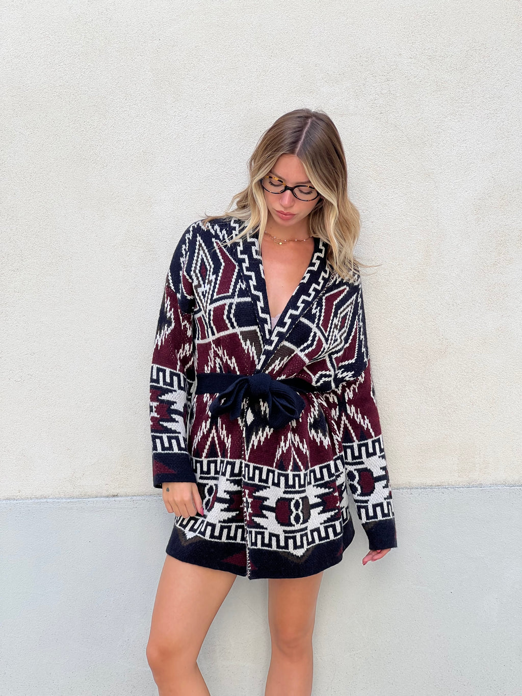 Cappotto Etnico In Lana e Alpaca 10391 Blu e Burgundy
