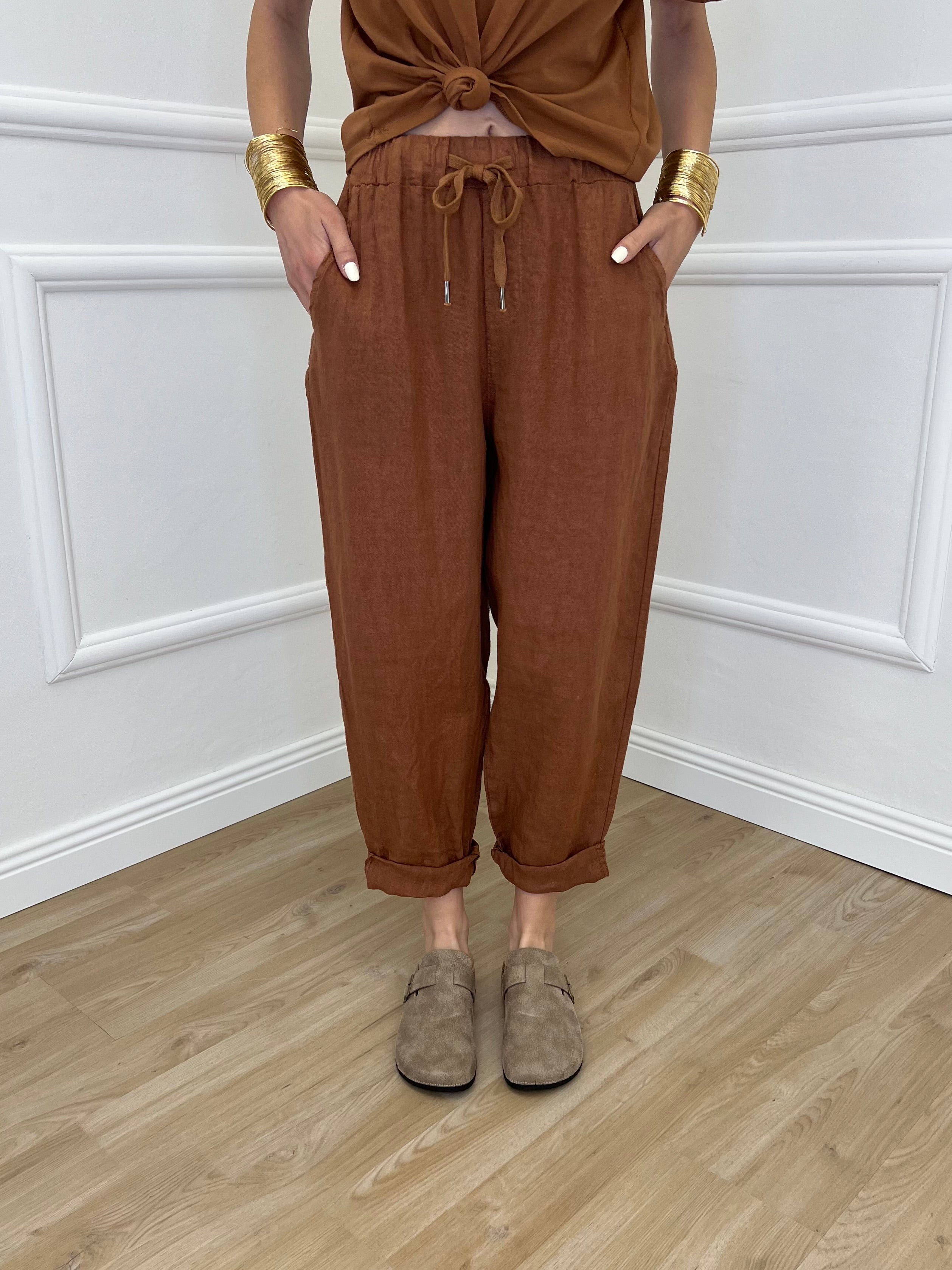 Pantalone Baggy Lino Coulisse 825772 Mattone
