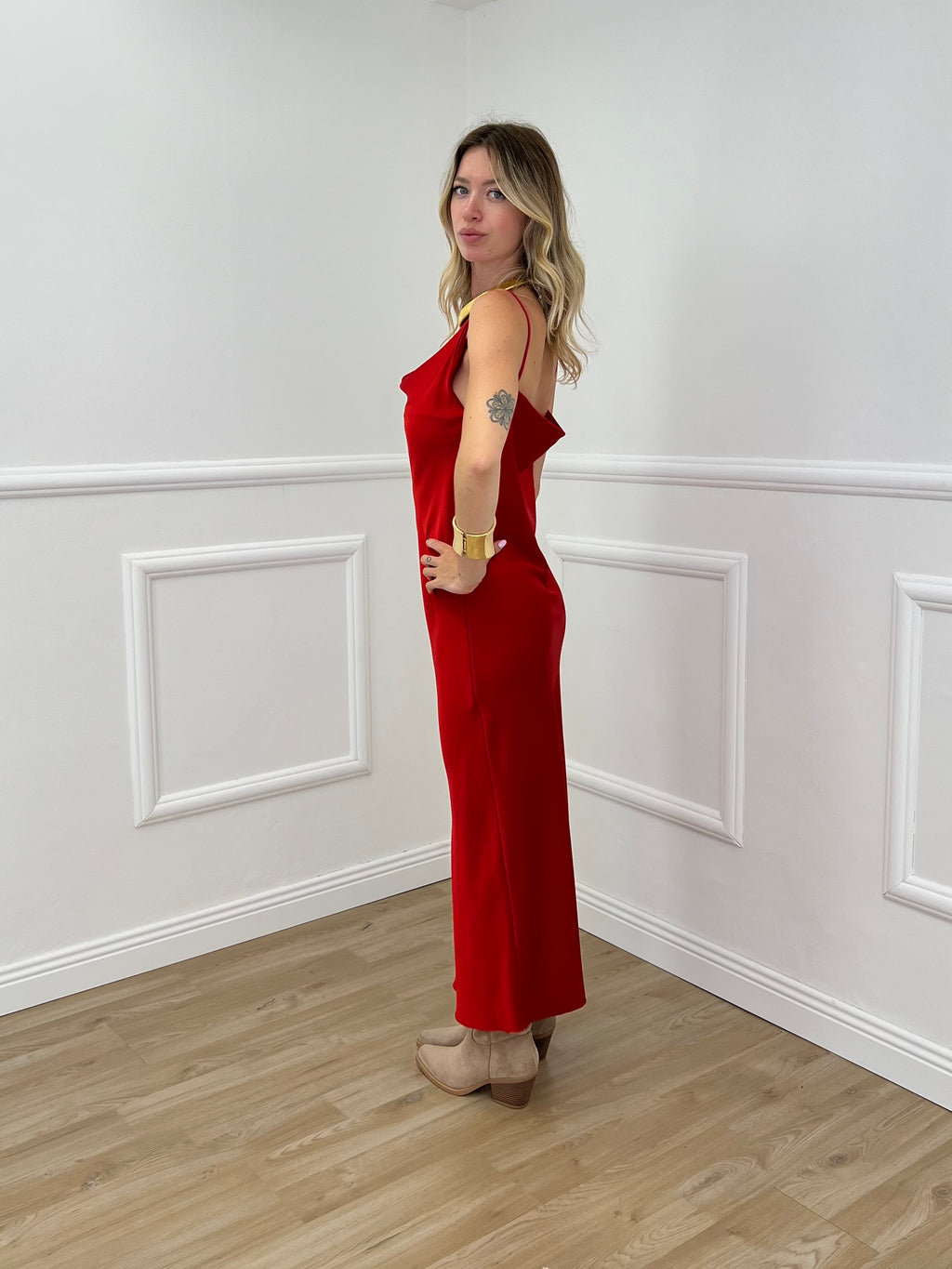 Vestito Satinato Con Scollo Morbido 1502 Rosso