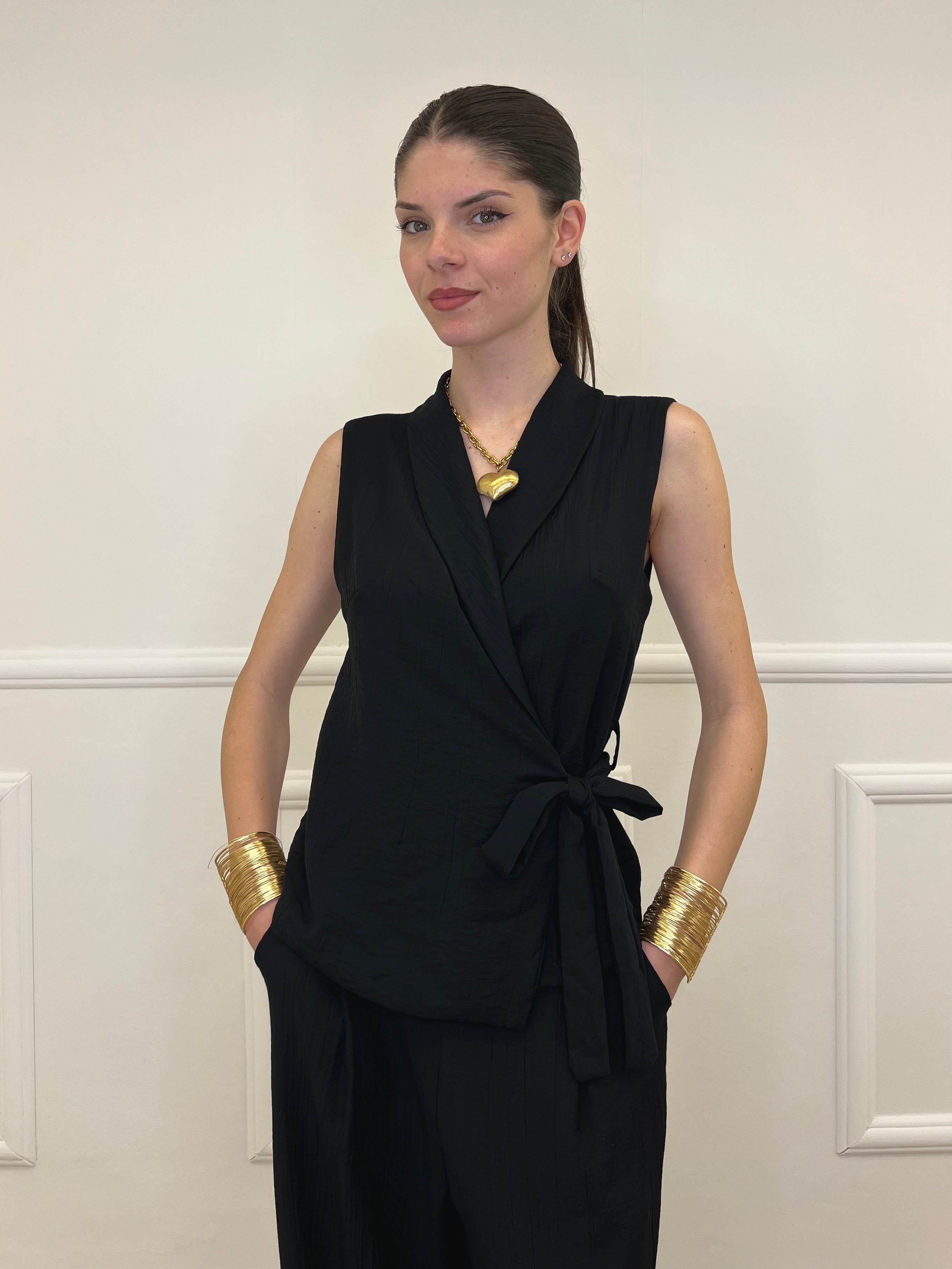 Completo Gilet Fiocco Crêpe 2852 Nero
