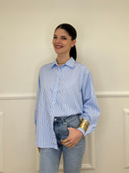 Camicia No Vabbè a Righe 5081 Azzurro e Rosso