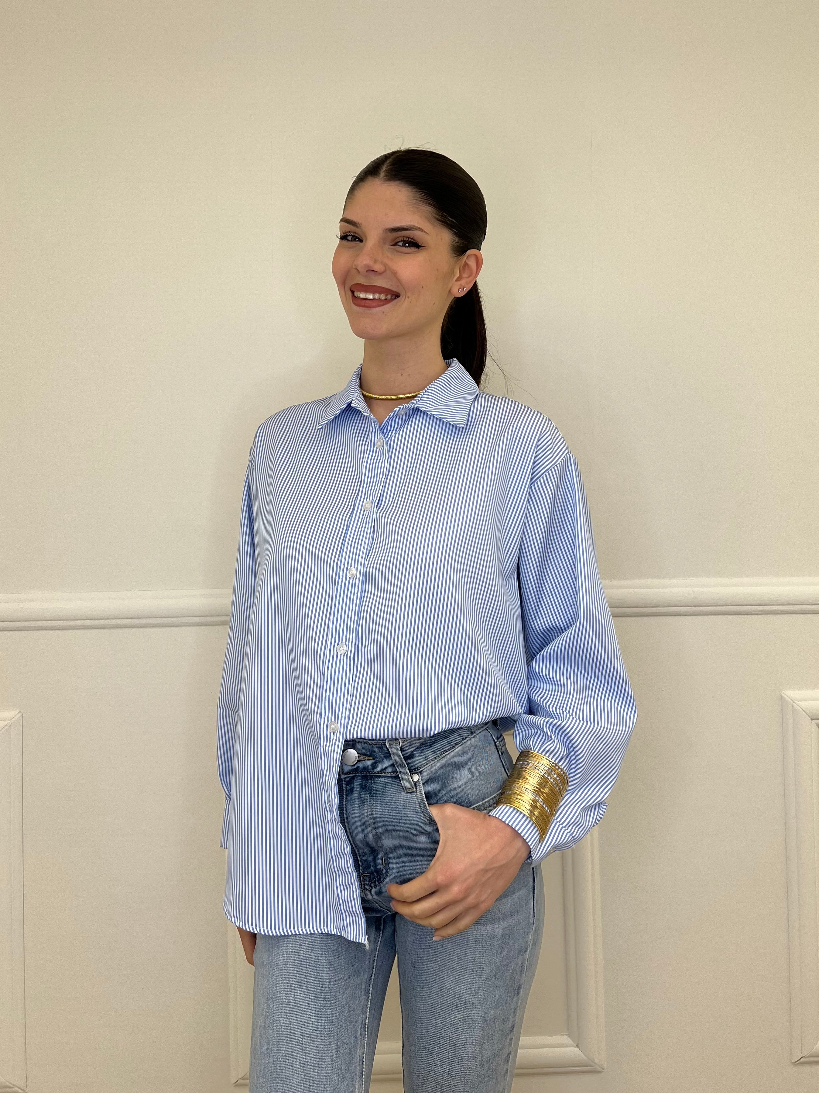 Camicia No Vabbè a Righe 5081 Azzurro e Rosso