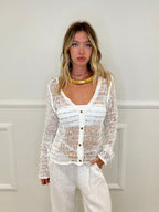 Cardigan In Cotone Con Paillettes 28142 Bianco