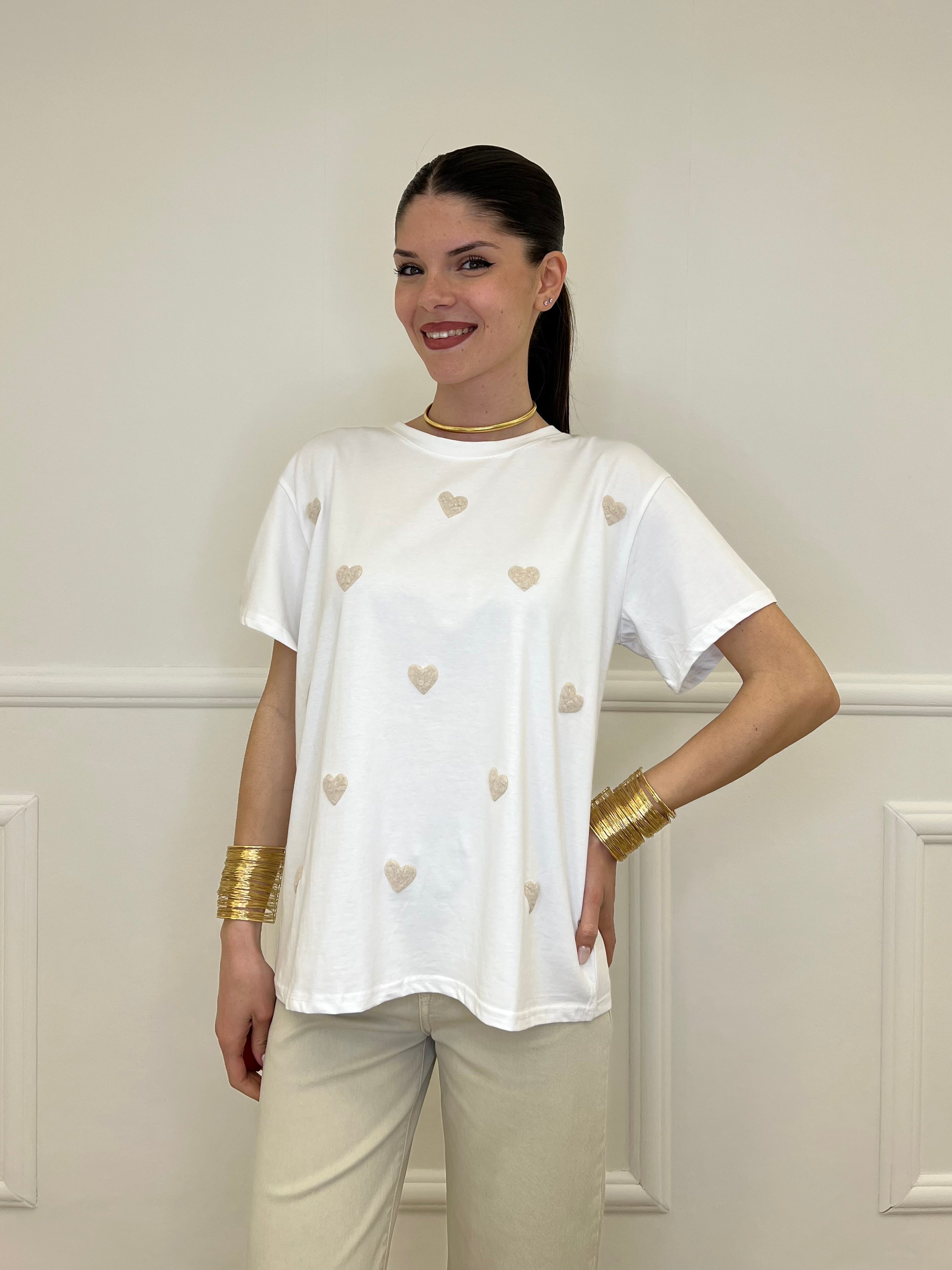 T-shirt Over Con Ricamo Cuori 12659