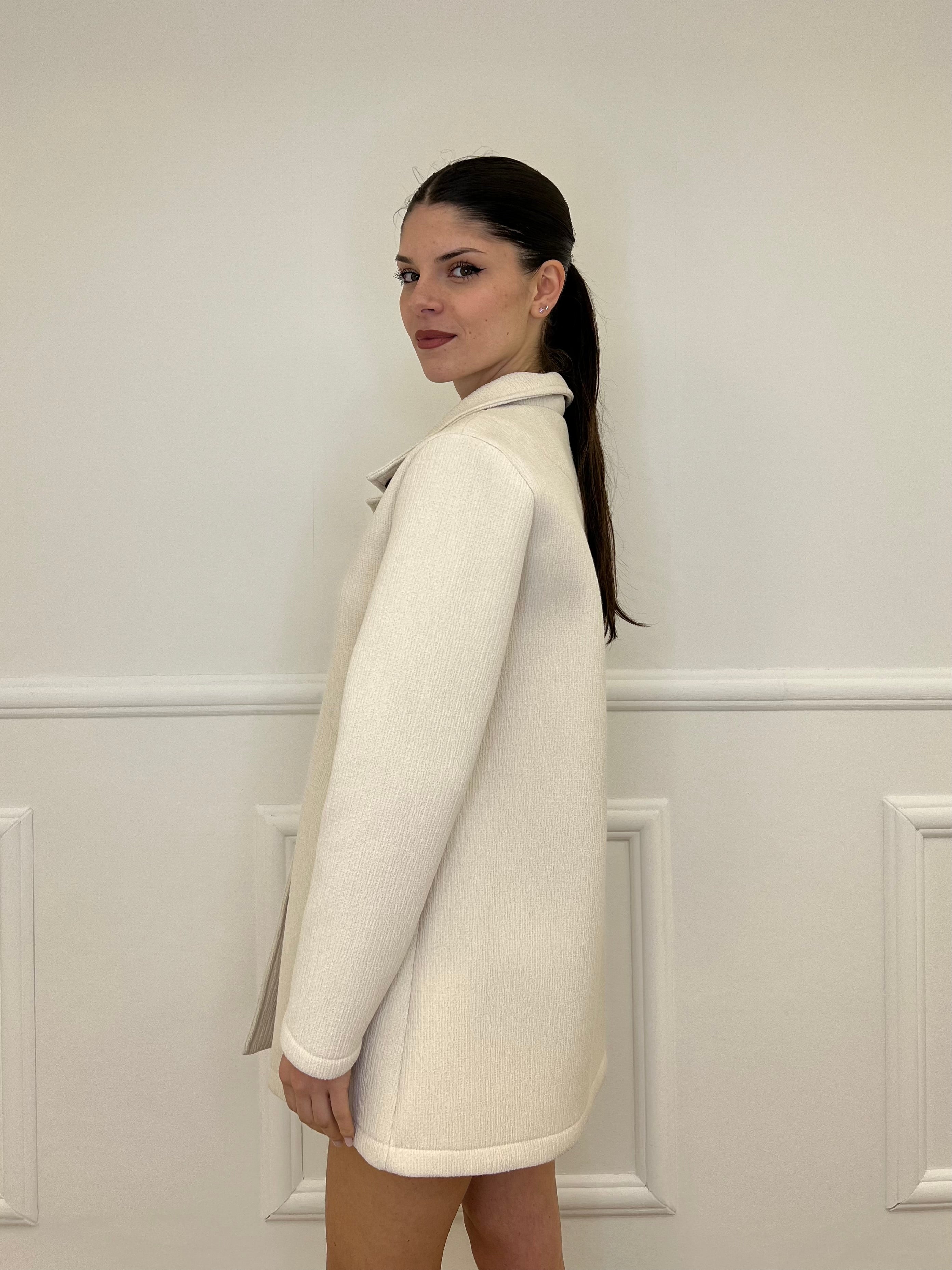 Cappotto Neoprene Colletto 990762 Ecru