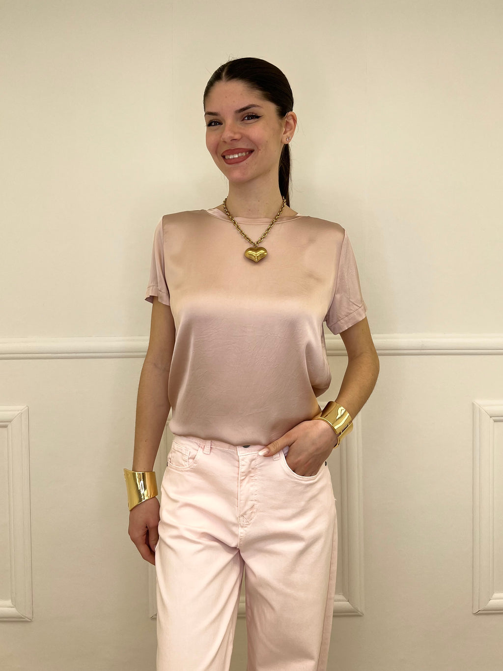 Maglietta In Raso Di Viscosa 82008 Rosa