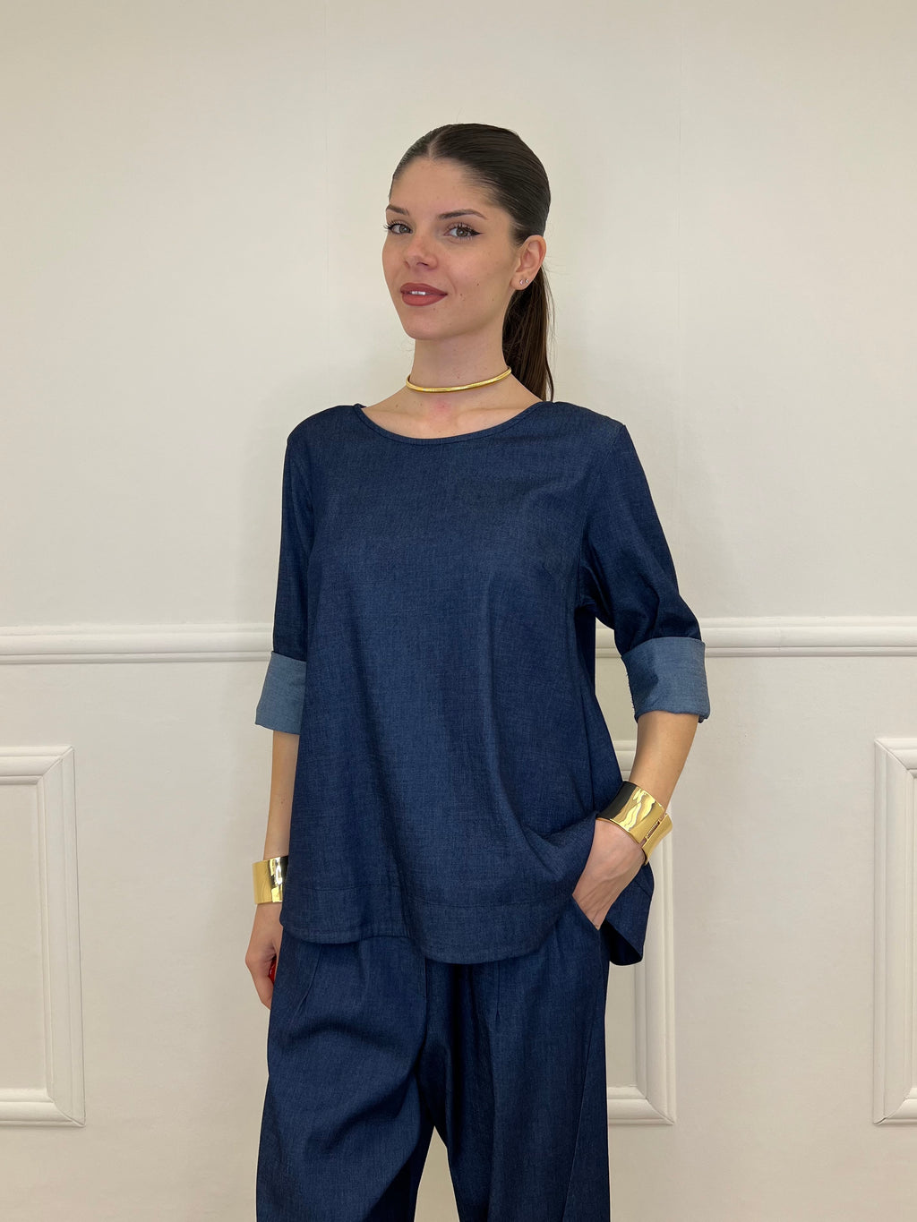 Blusa Chambray Bottoni 2546 Blu