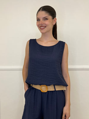 Top Viscosa Bottoni 31975 Blu