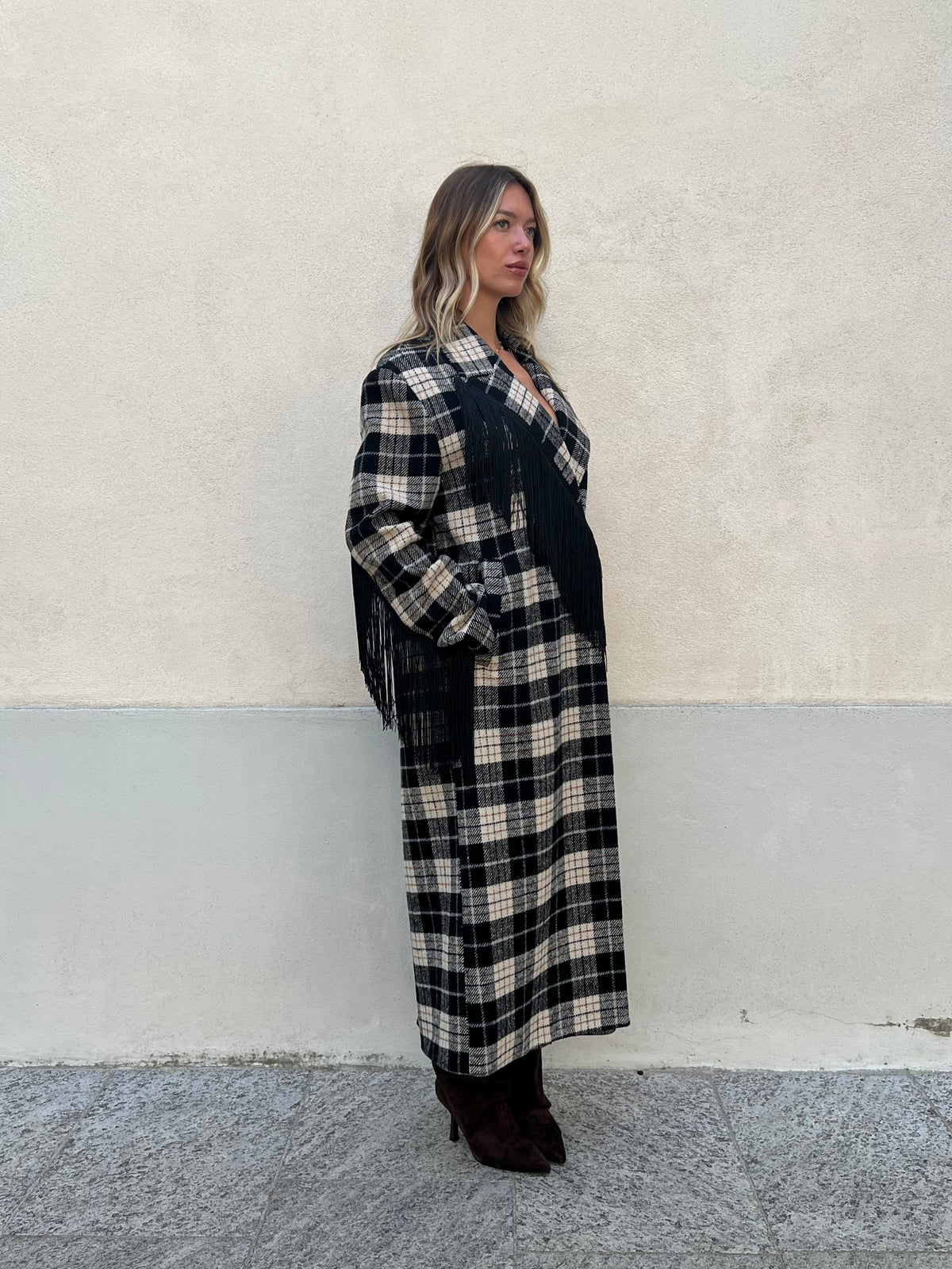 Cappotto Check Frange Lumina LD6228 Nero